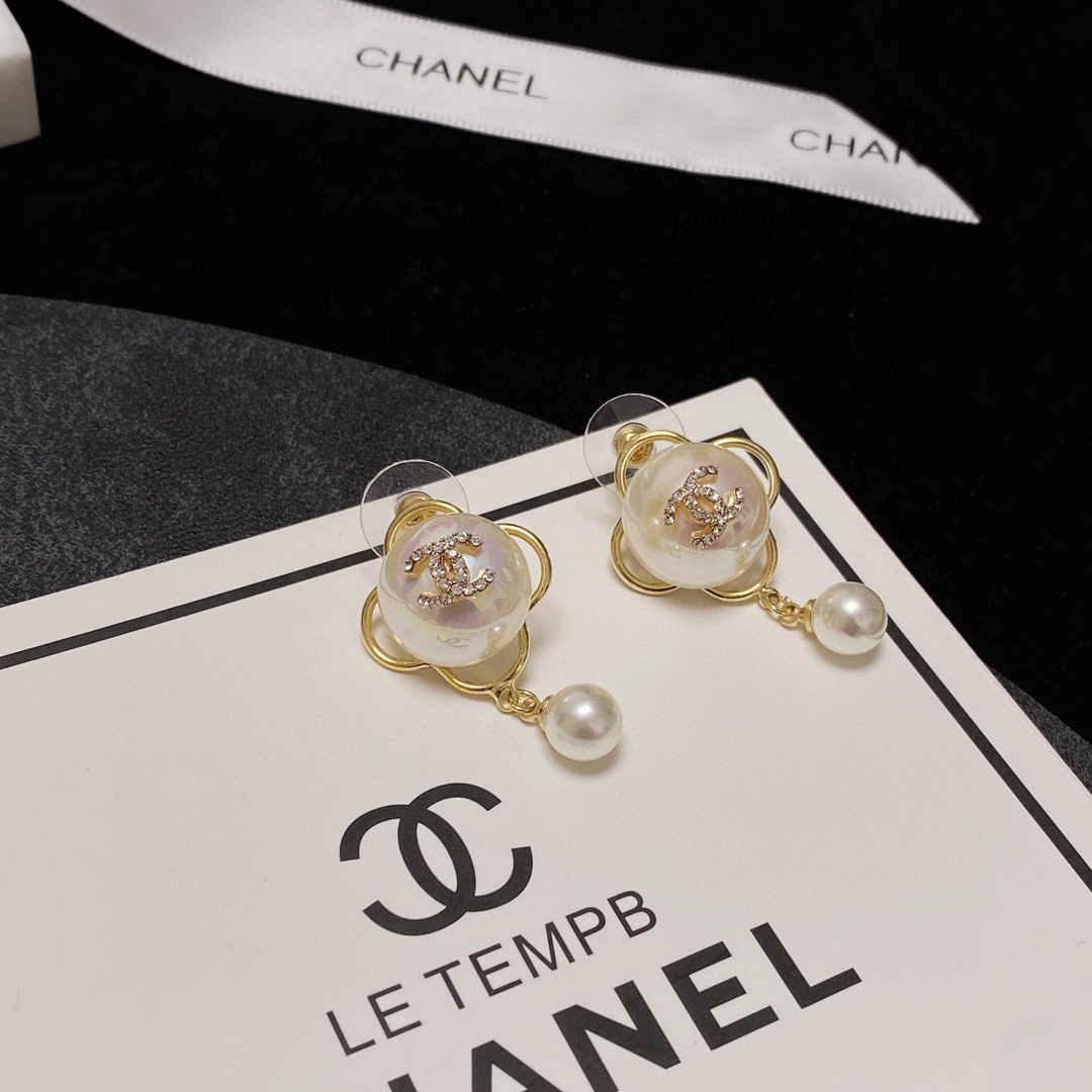 Ch**el Pearl Studded Earrings White For Women