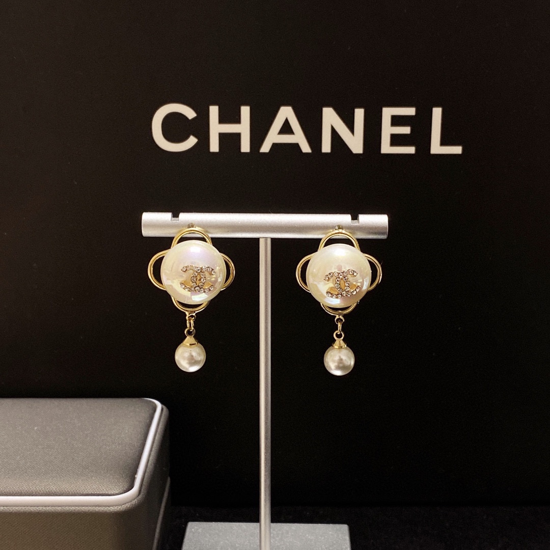Ch**el Pearl Studded Earrings White For Women