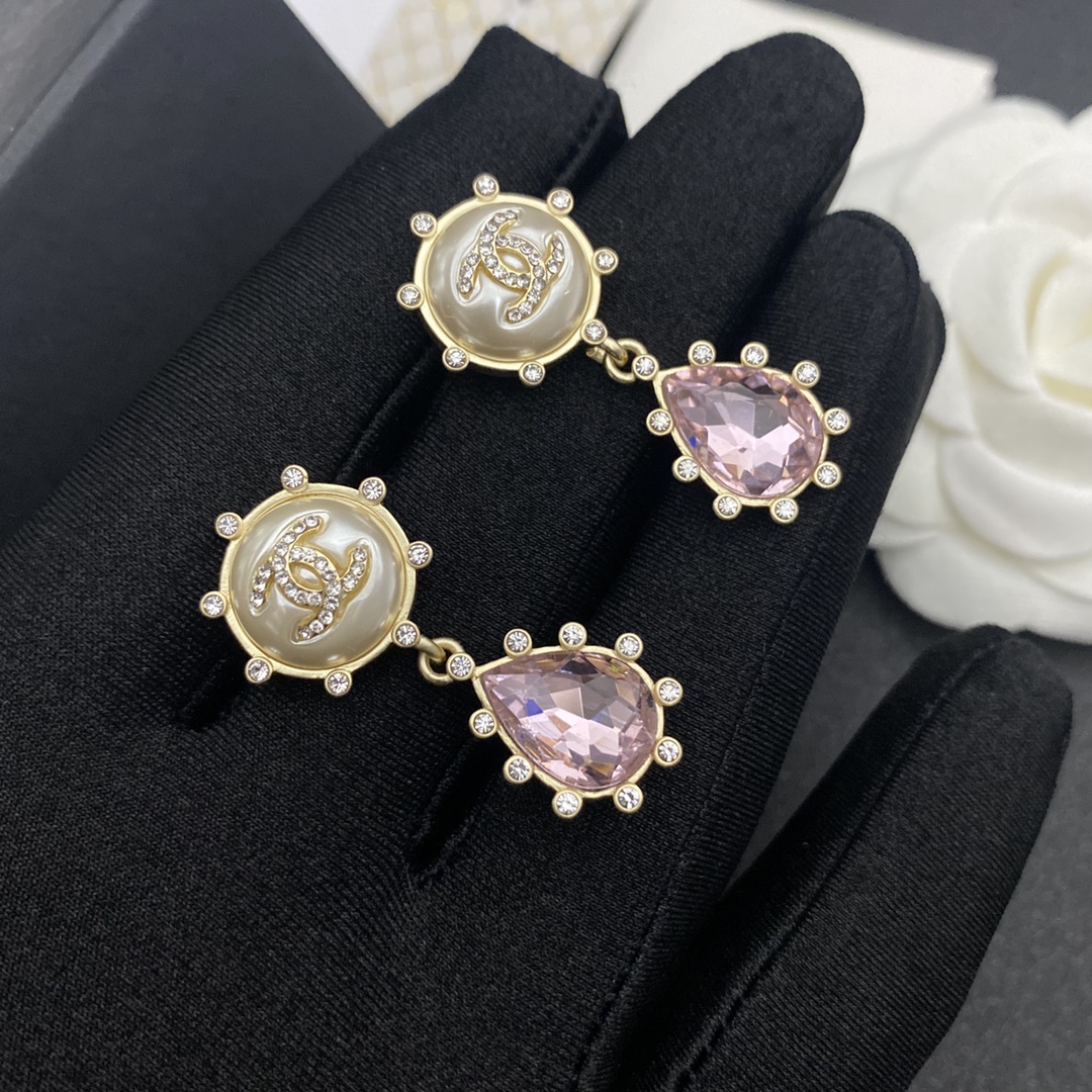 Ch**el Purple Oval Stone Earrings Gold Tone For Women
