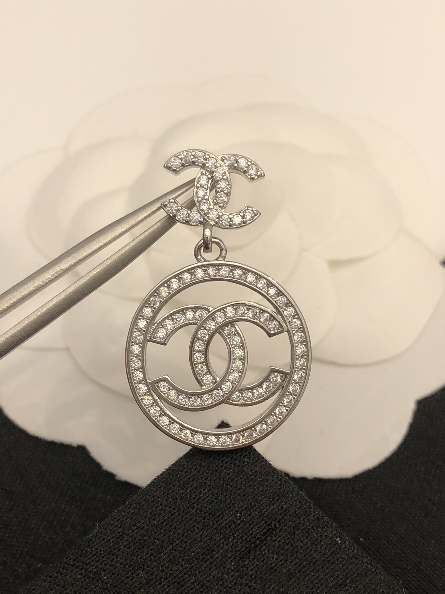 Ch**el Round Double C Earrings Silver For Women