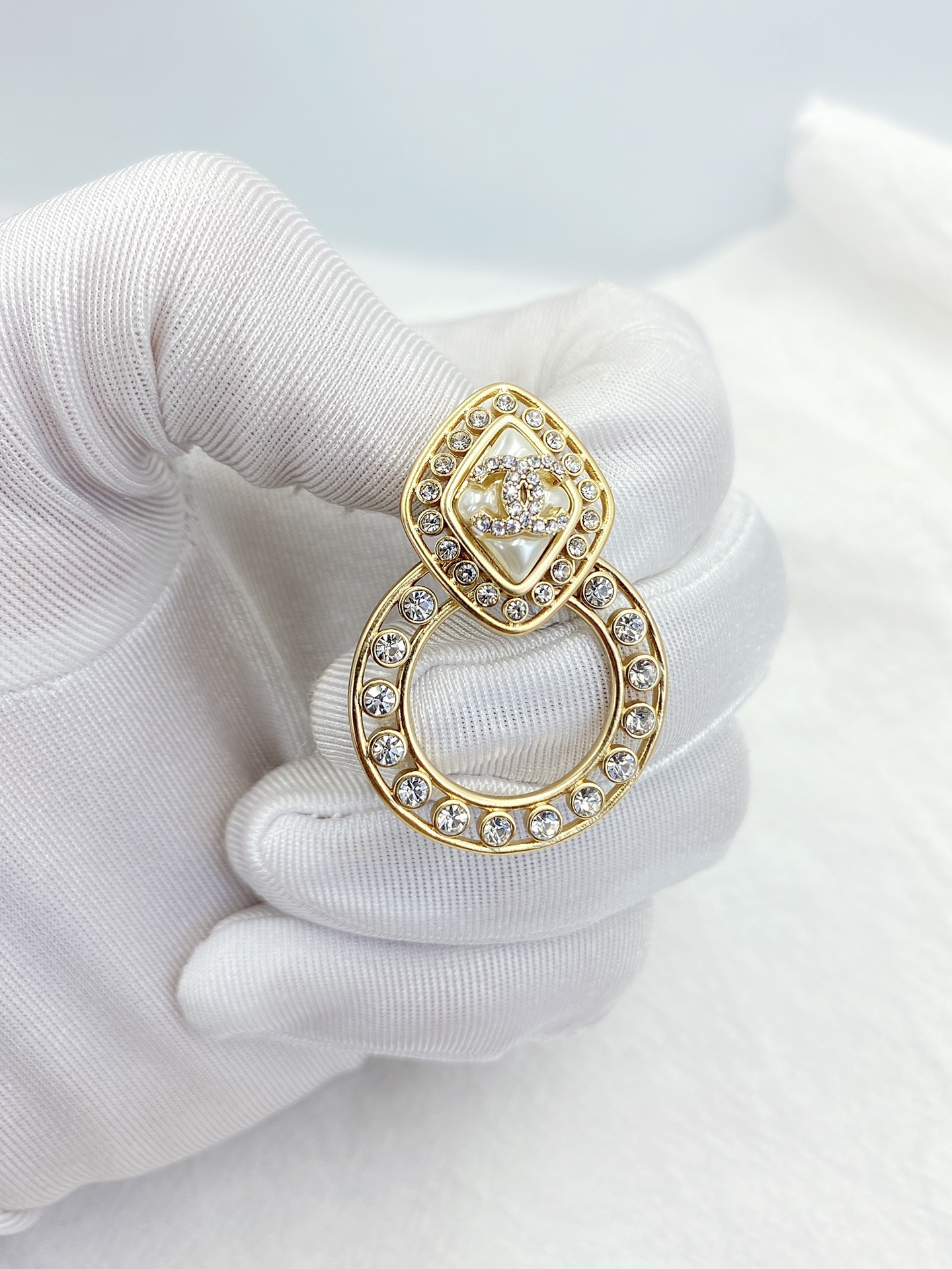 Ch**el Sparkling Stone Border Earrings Gold Tone For Women