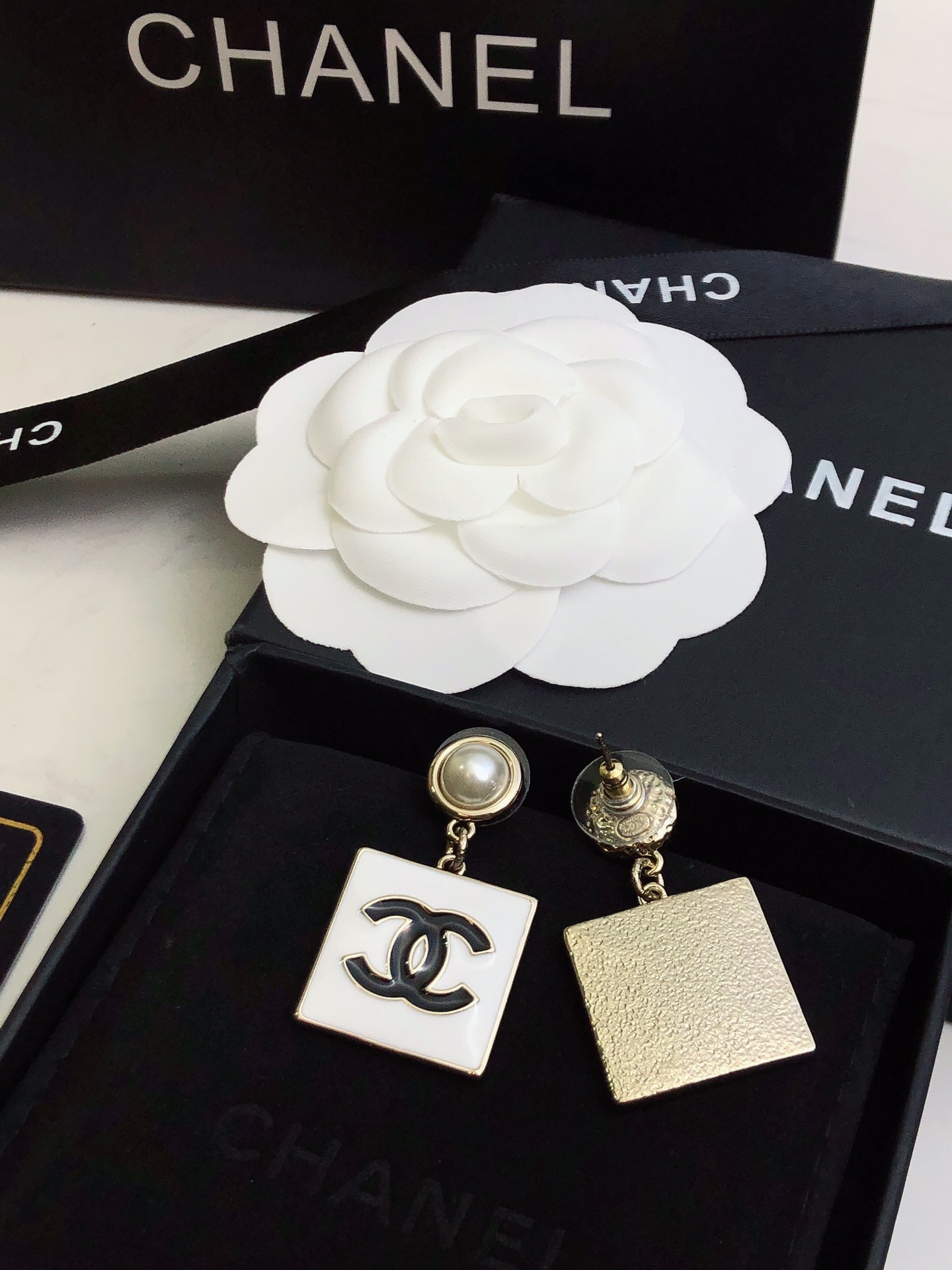 Ch**el Square Earrings White For Women