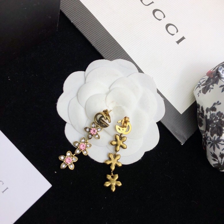 Gvc*1 Triple Flower GG Earrings Gold Tone For Women