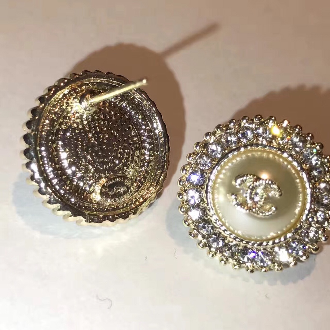 Ch**el Twinkle Stone Bud Earrings Gold Tone For Women