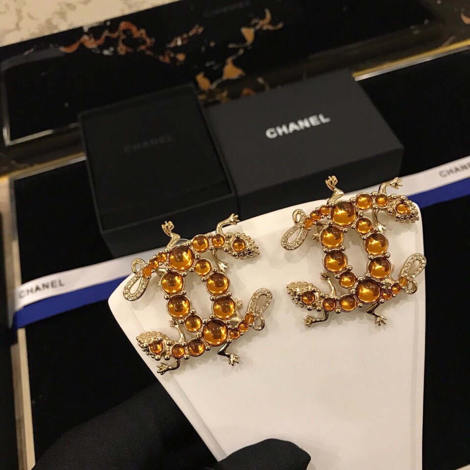 Ch**el Yellow Stones Earrings Gold Tone For Women