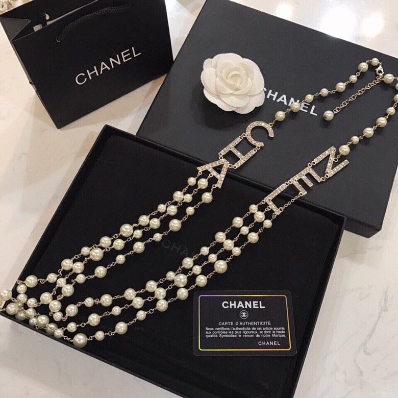Ch**el C-H-A-N-E-L Necklace Gold Tone For Women