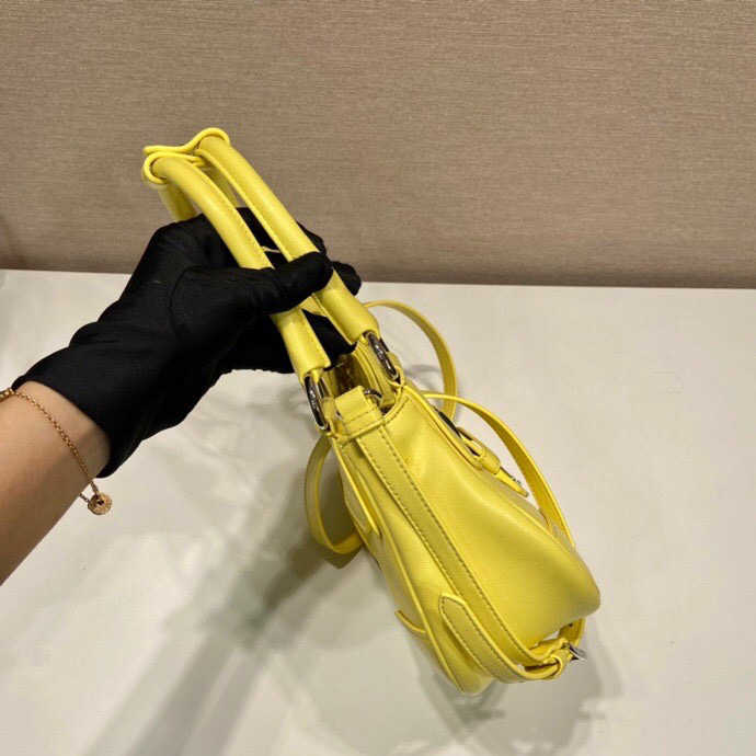 Pra*a Moon Padded Nappa Bag In White/Yellow/Brown For Women 8.8in / 22.5cm 1BA381_2DYI_F0009_V_OOM