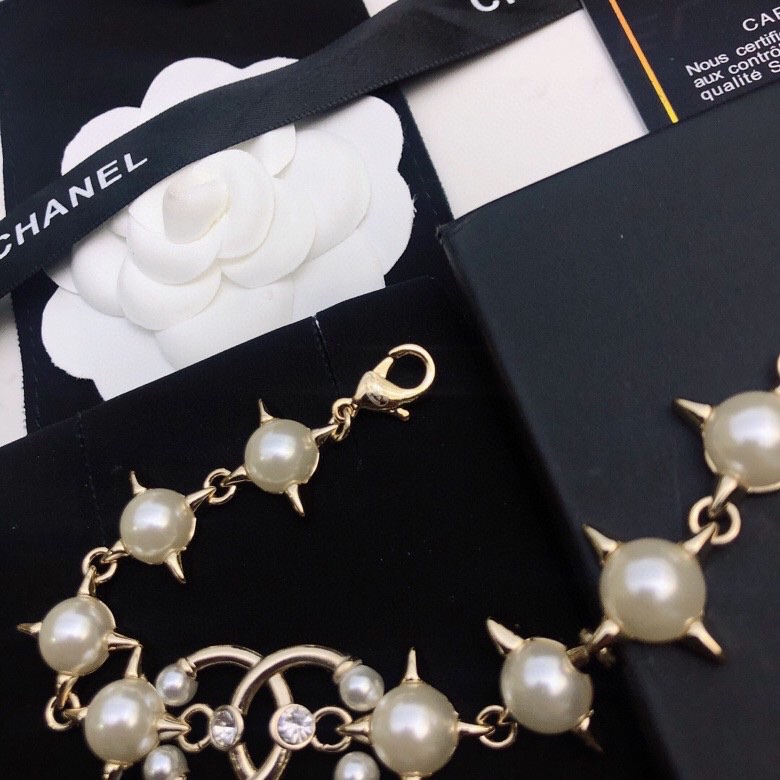 Ch**el Pearl And Star Bracelet Gold Tone For Women