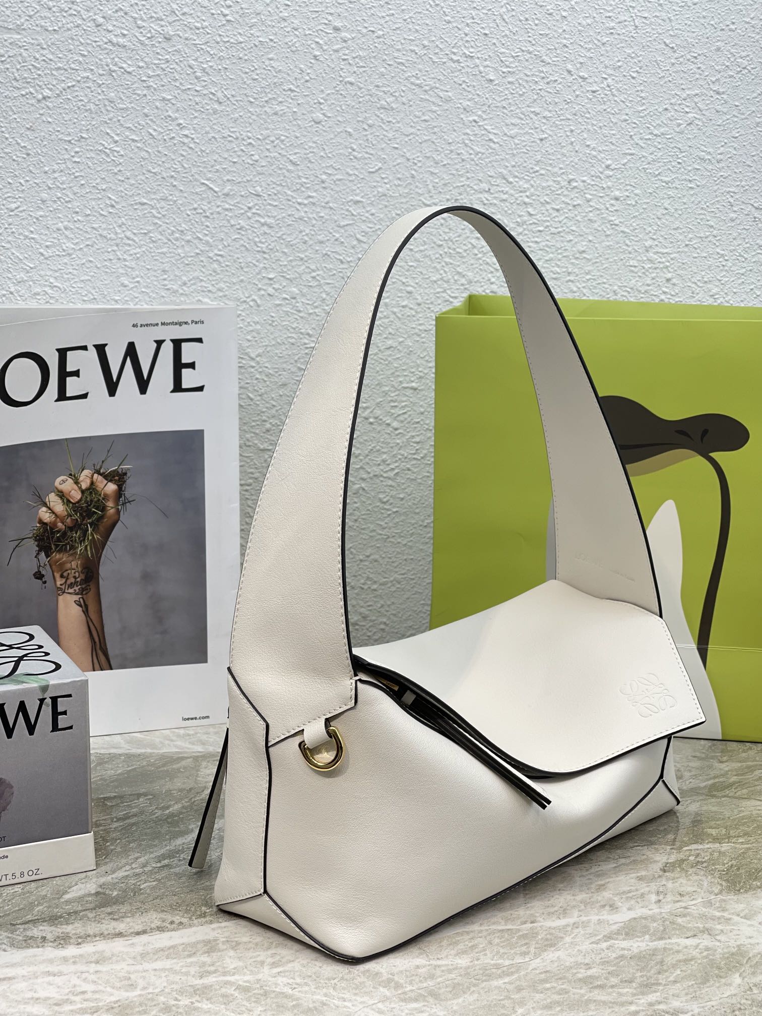 L0ew* Puzzle Hobo Bag Black/Light Green/Pink/Yellow/White For Women 11.3in / 28.7cm A510J67X01