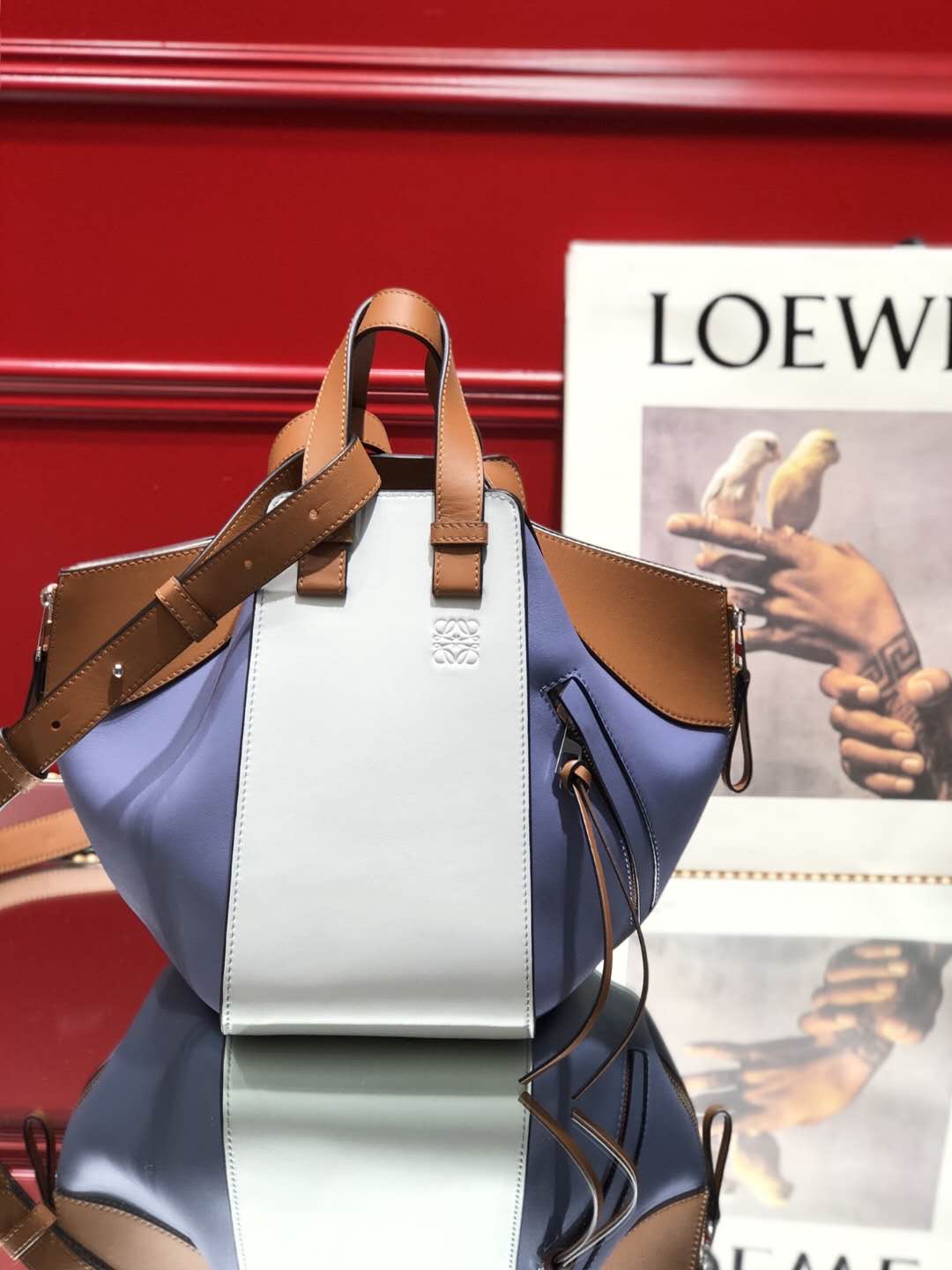 L0ew* Small Hammock Bag Blue/Pink/Beige/White/Brown/Burgundy/Grey For Women 11.8in / 30cm