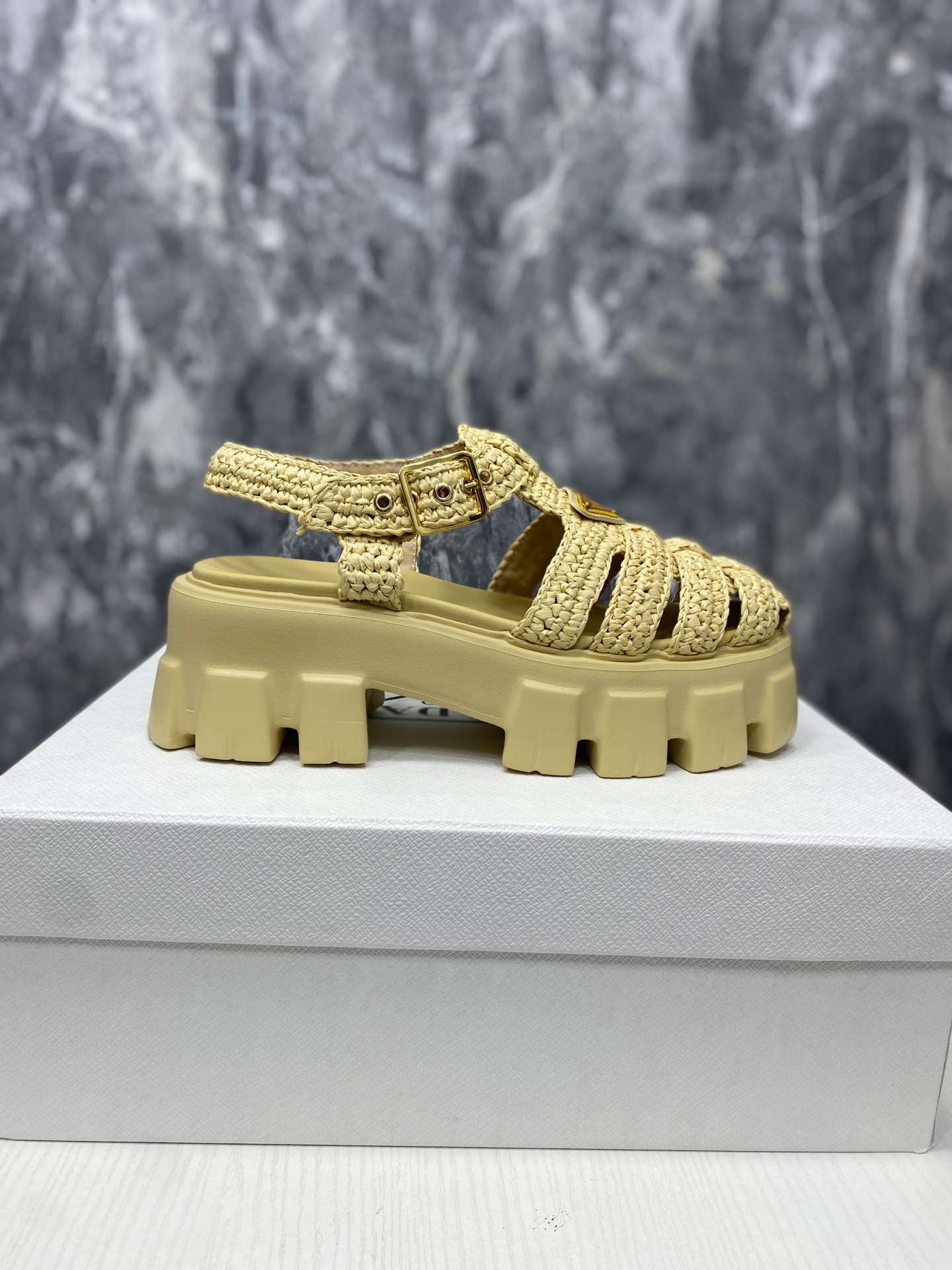 Pra*a Monolith Crochet Cage Sandals Yellow For Women