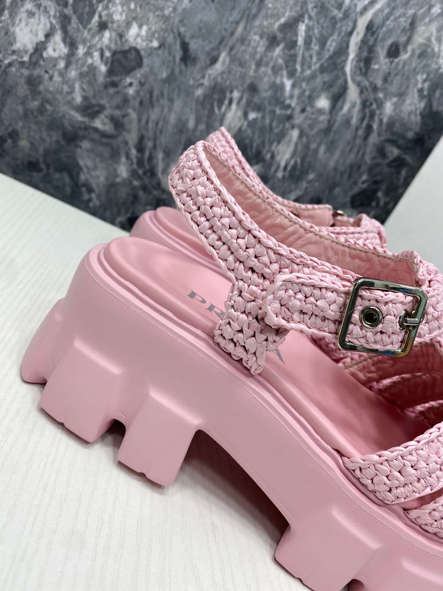 Pra*a Monolith Crochet Cage Sandals Pink For Women
