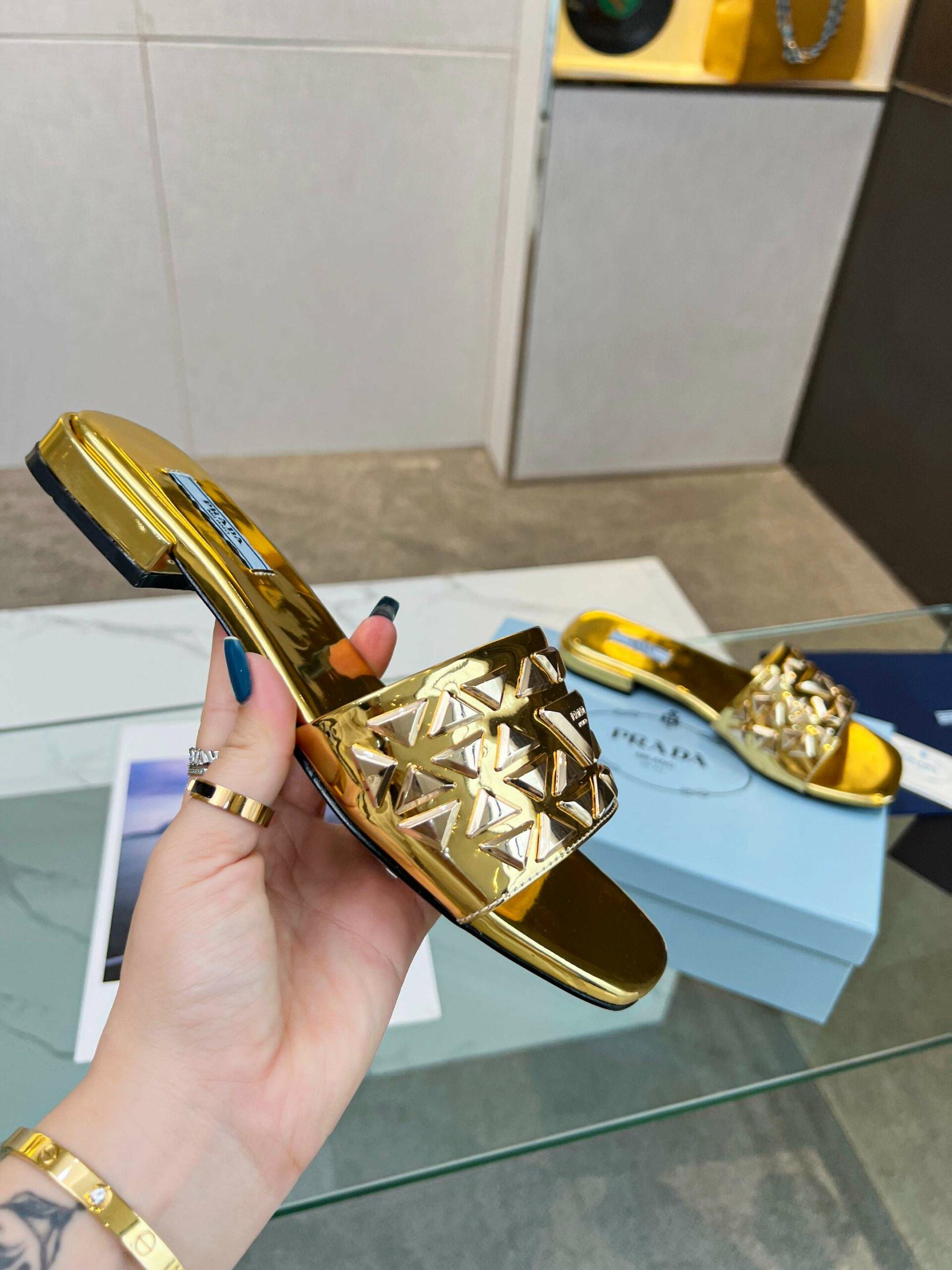 Pra*a Nappa Slides Gold For Women