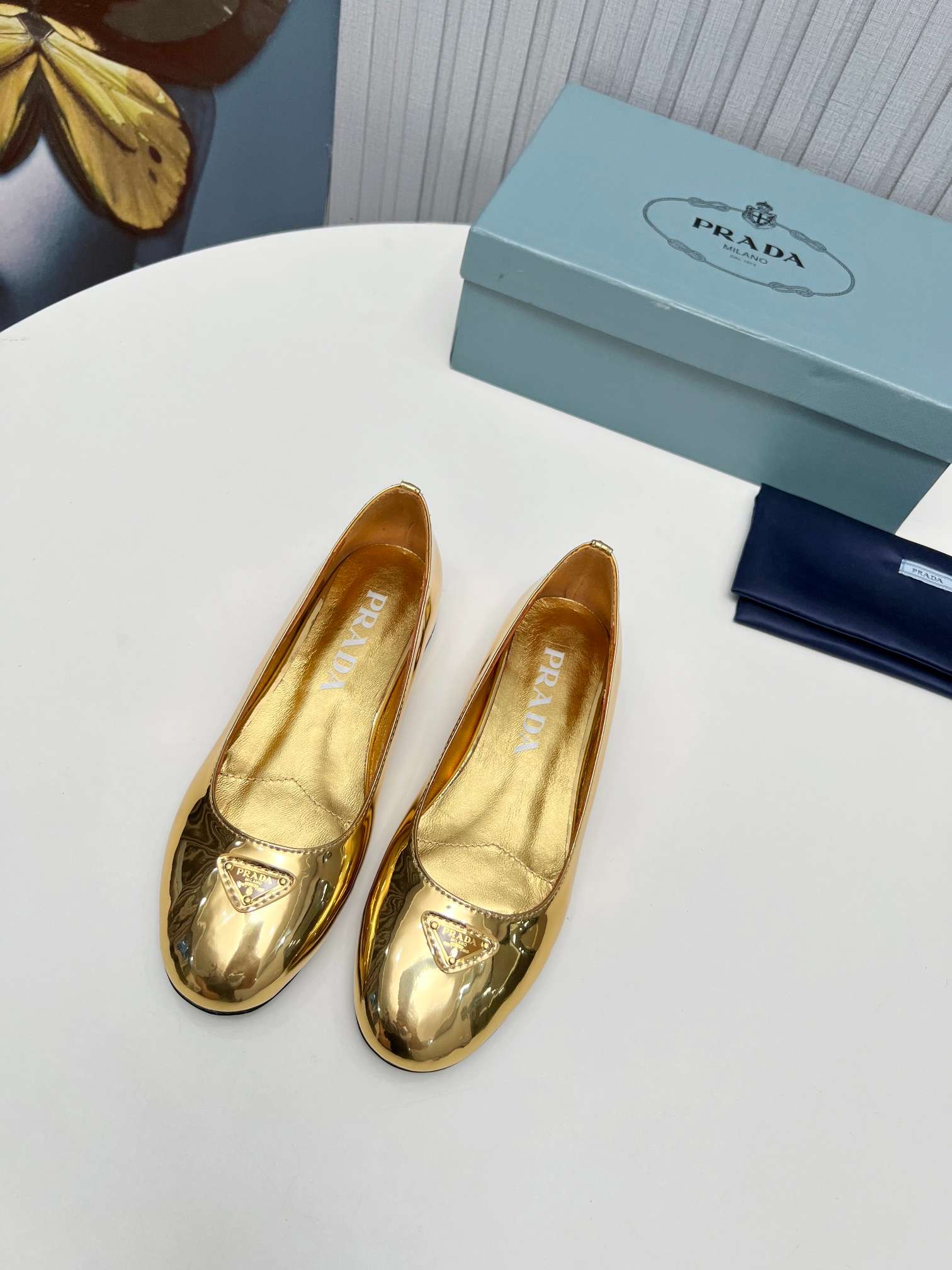 Pra*a Patent Ballerinas Gold For Women