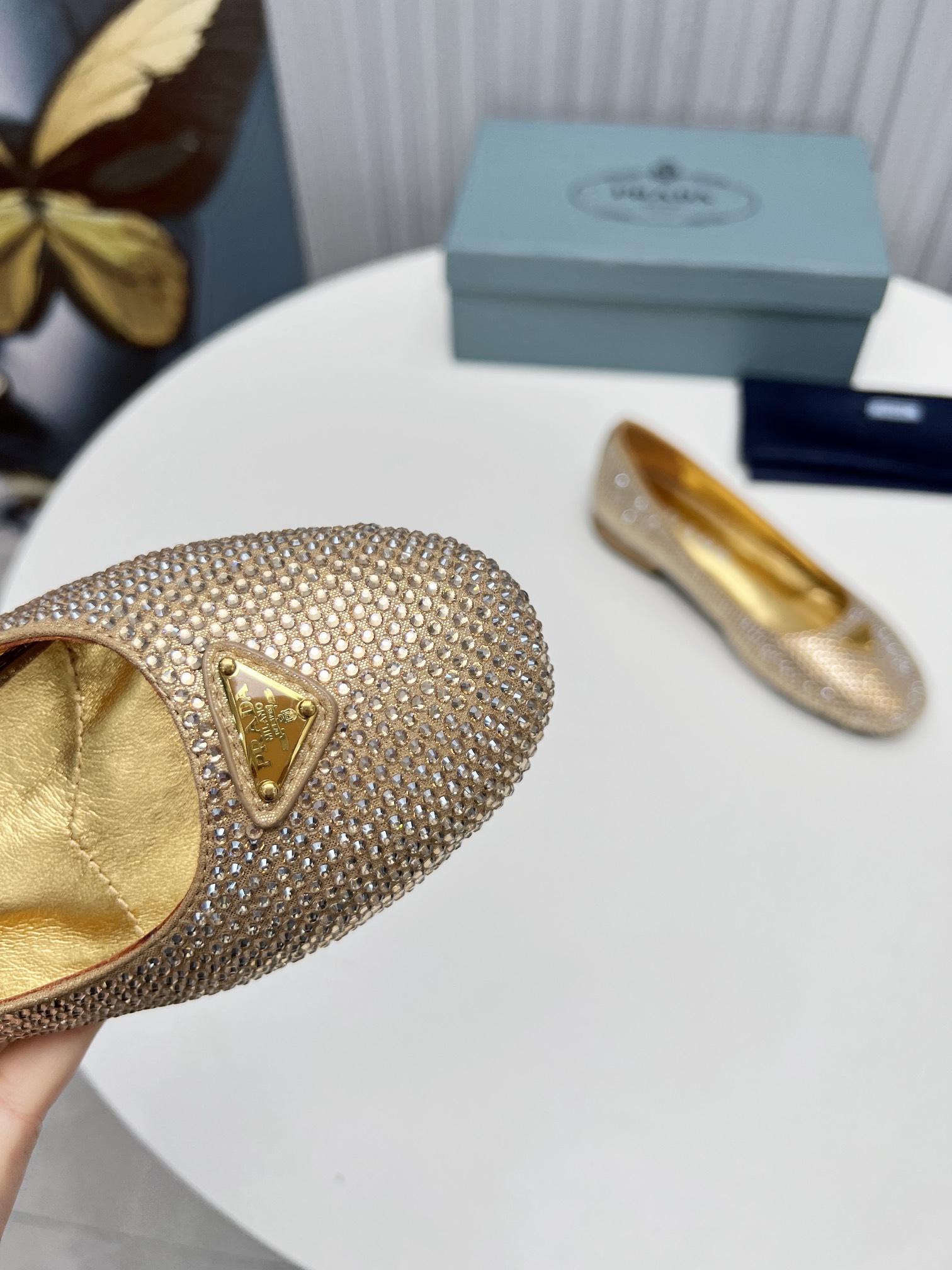 Pra*a Patent Ballerinas Gold For Women