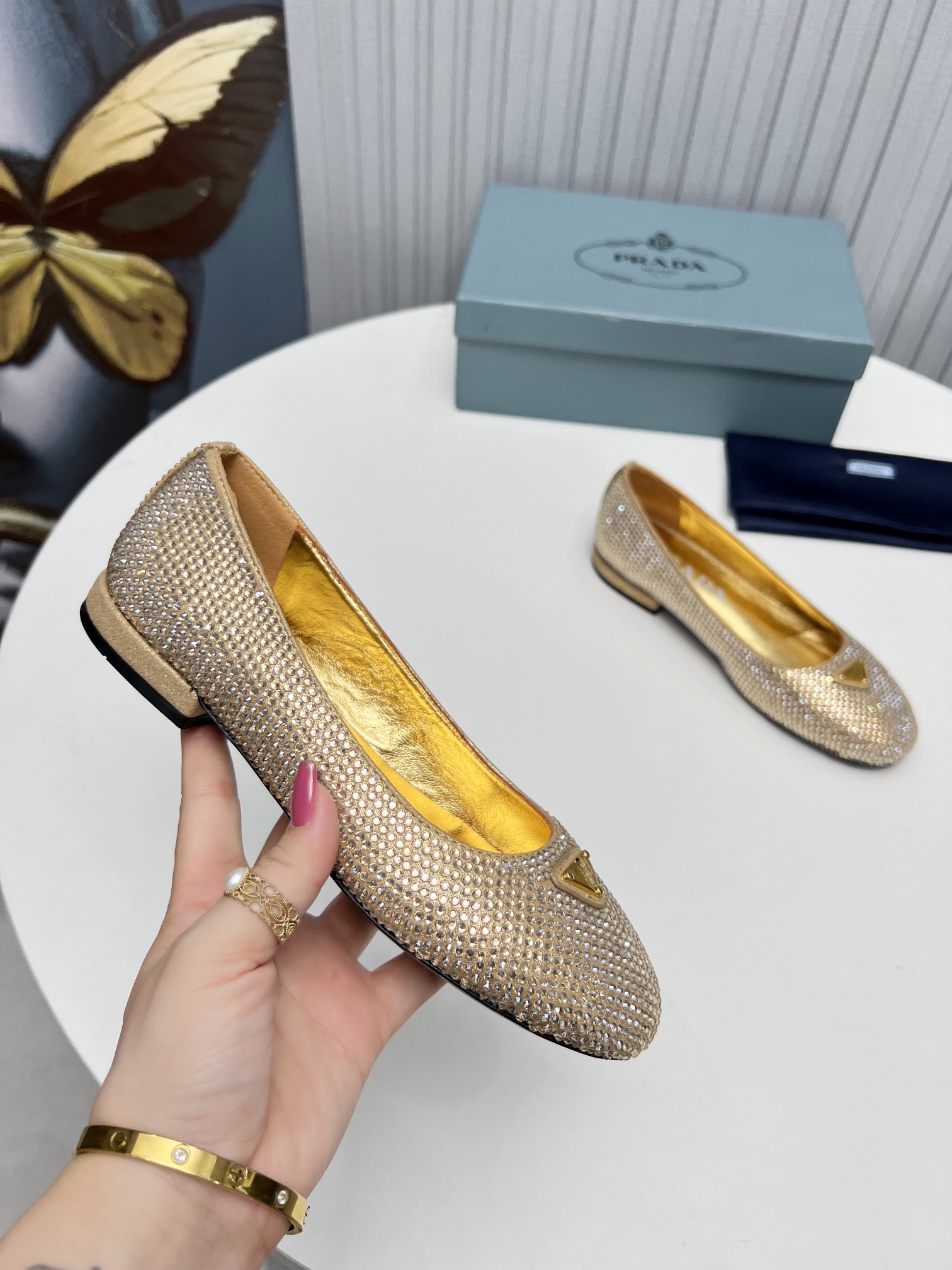 Pra*a Patent Ballerinas Gold For Women