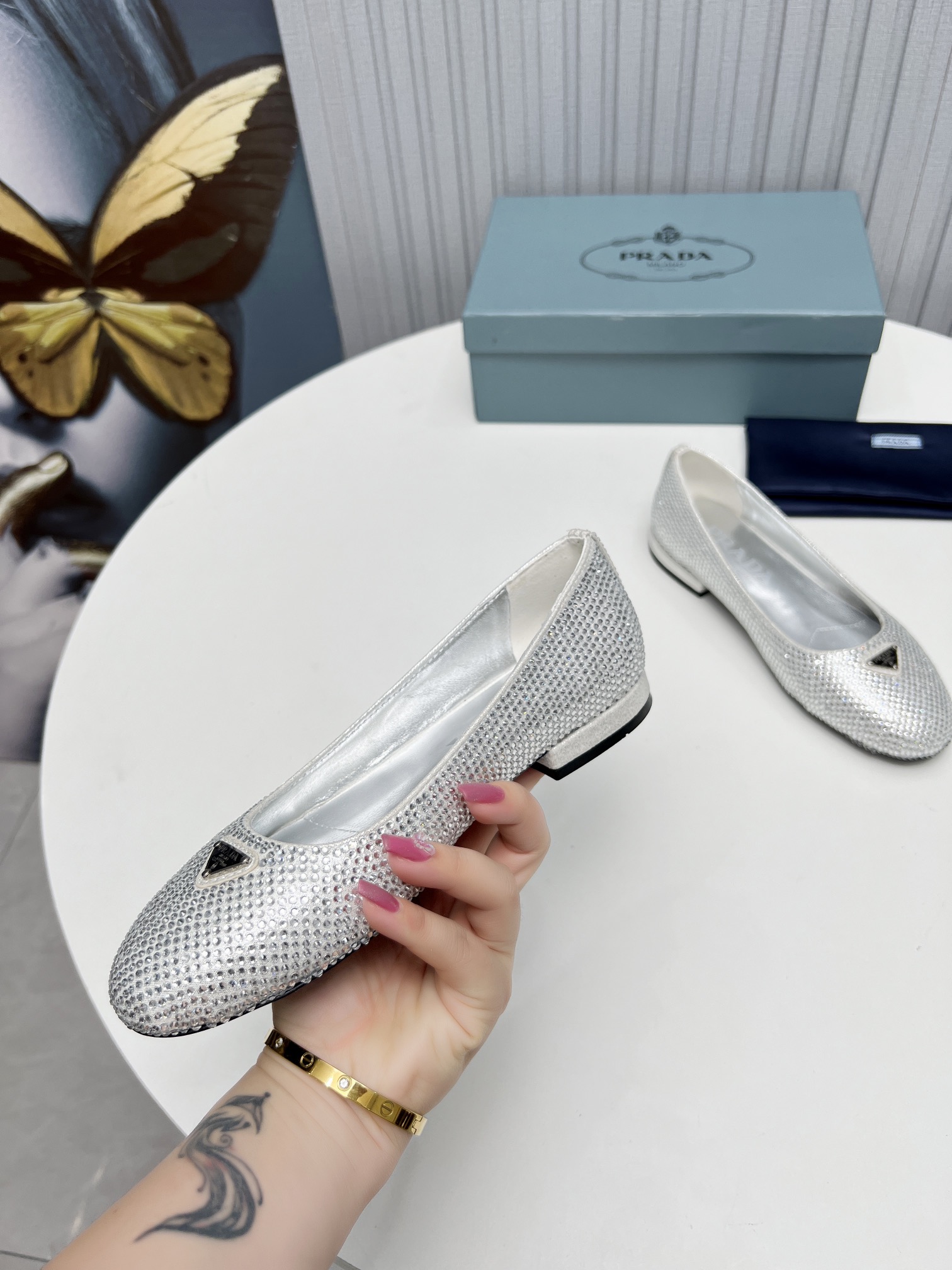 Pra*a Patent Ballerinas Silver For Women