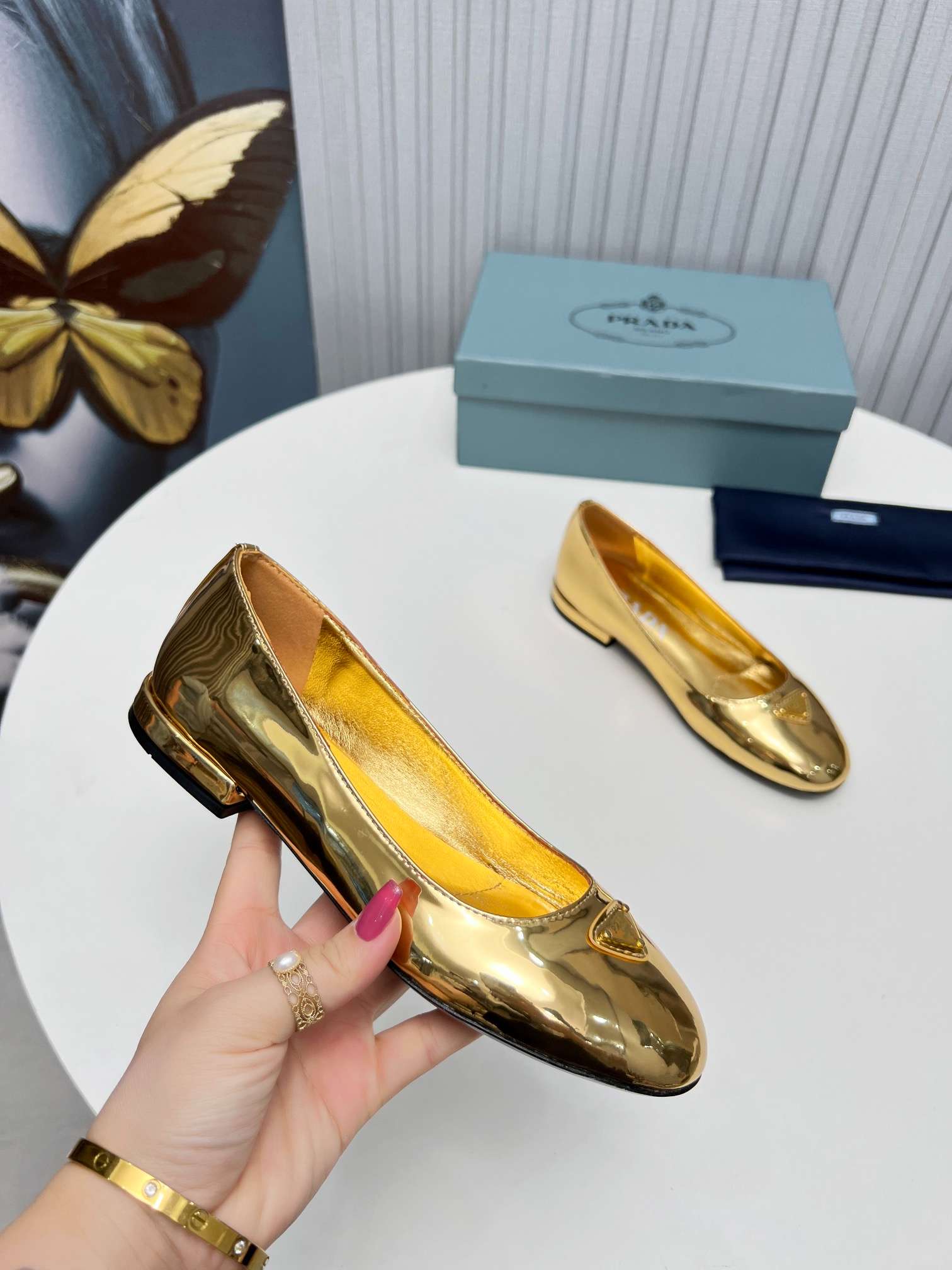 Pra*a Patent Ballerinas Gold For Women
