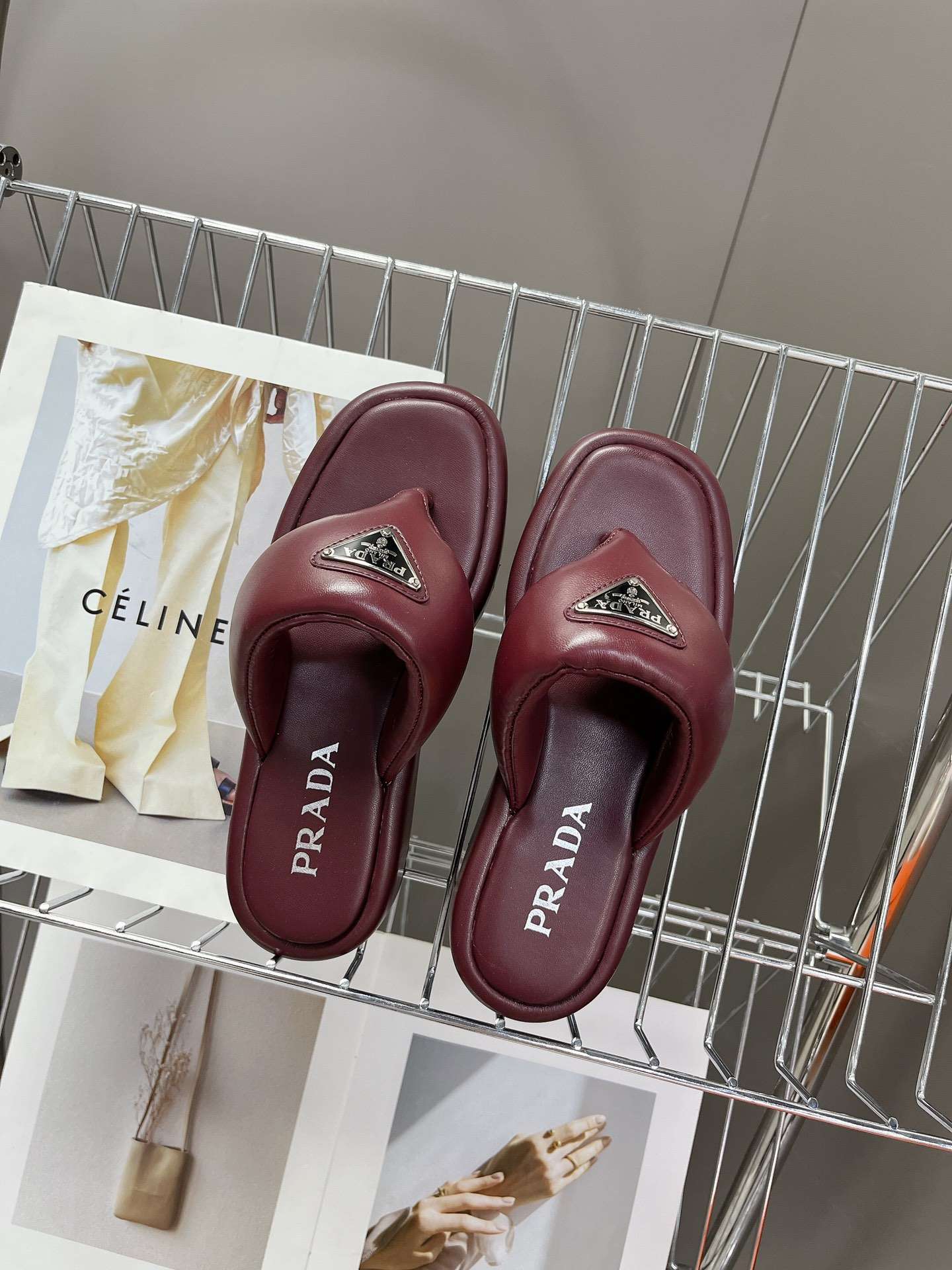 Pra*a Soft Padded Nappa Wedge Sandals Burgundy For Women