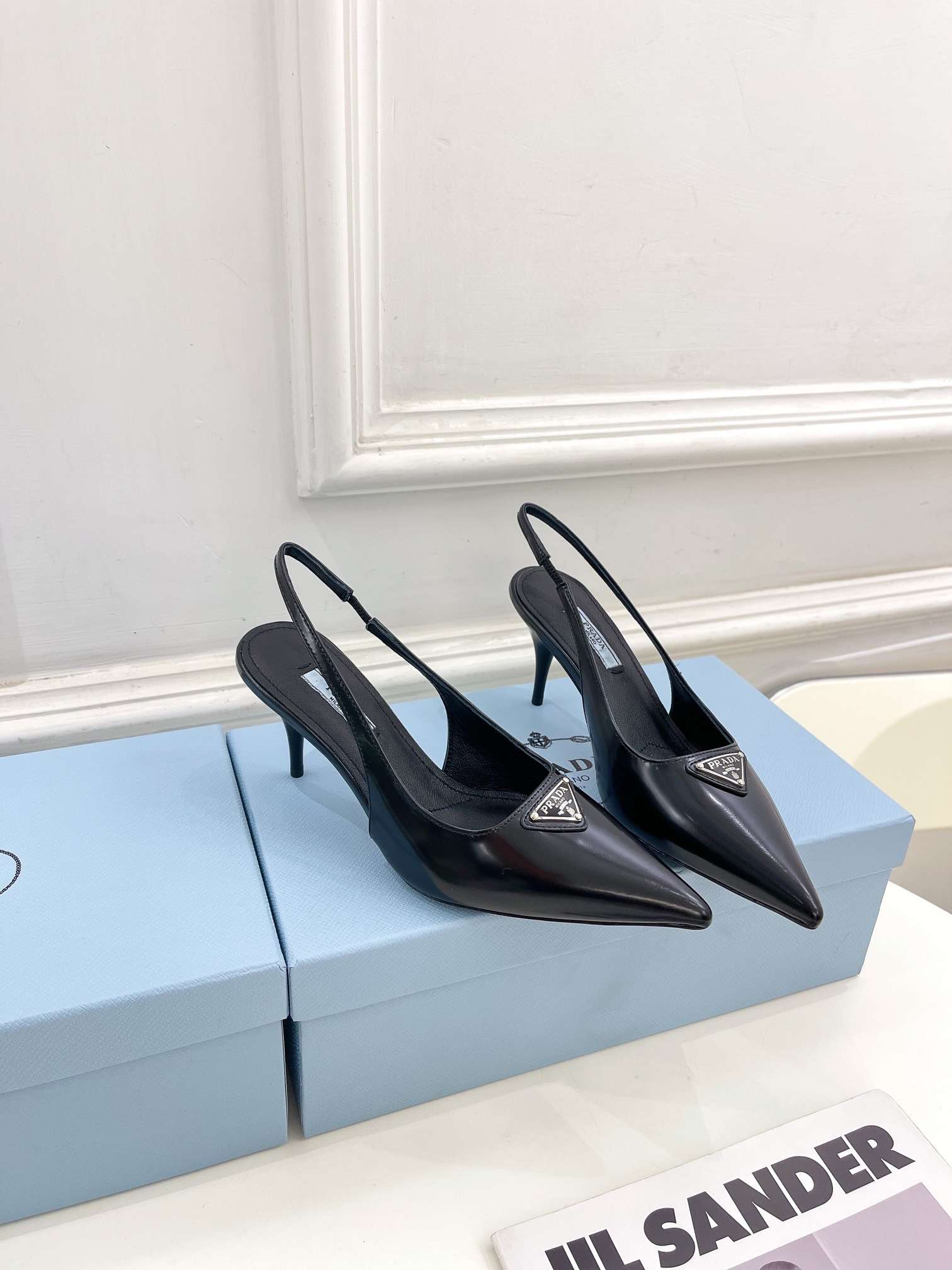Pra*a Slingback Spike Pumps Black For Women