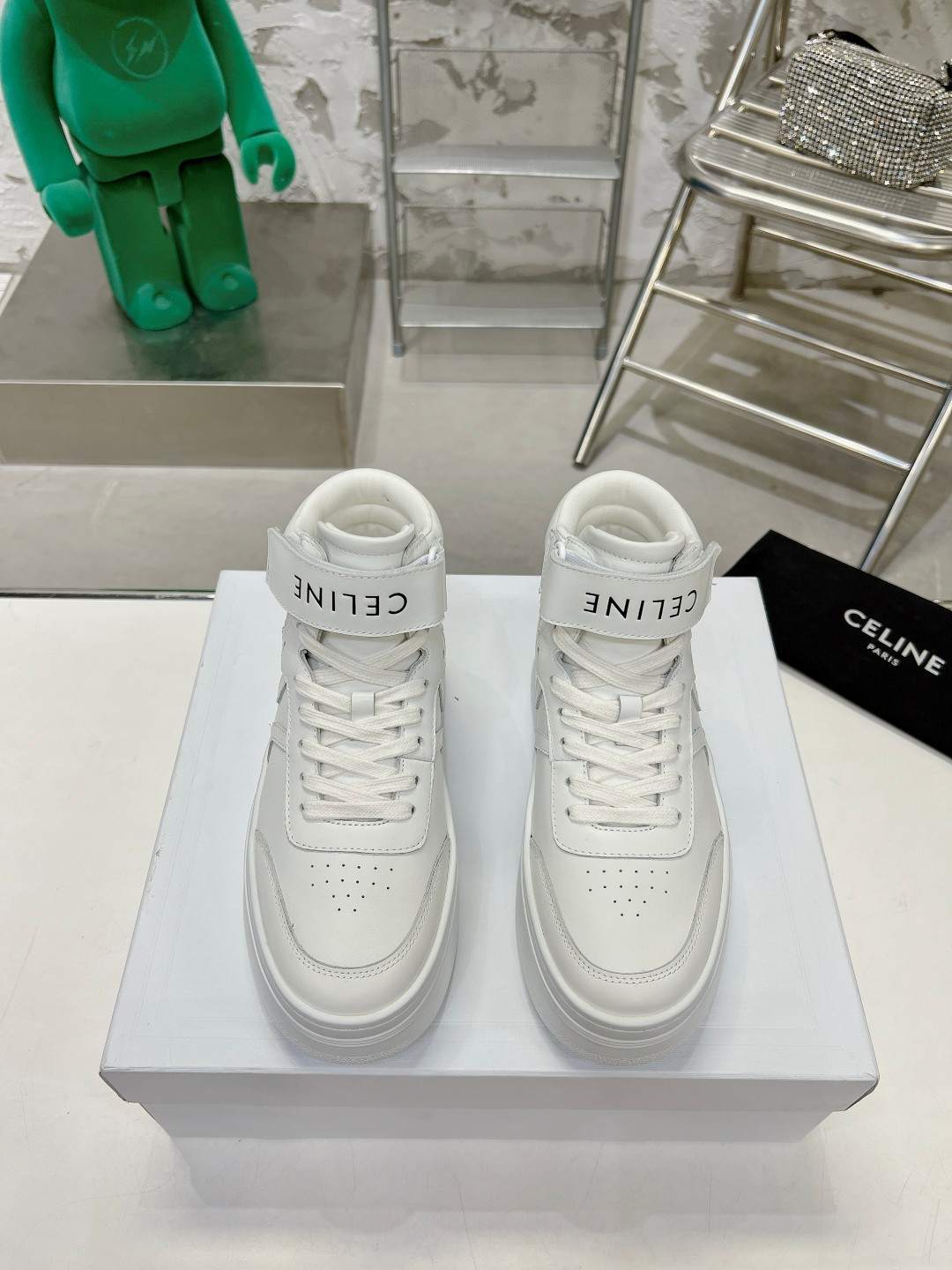 Ce1i*e Mid Block Sneakers With Velcro And Wedge White For Women 352163338C.01OP