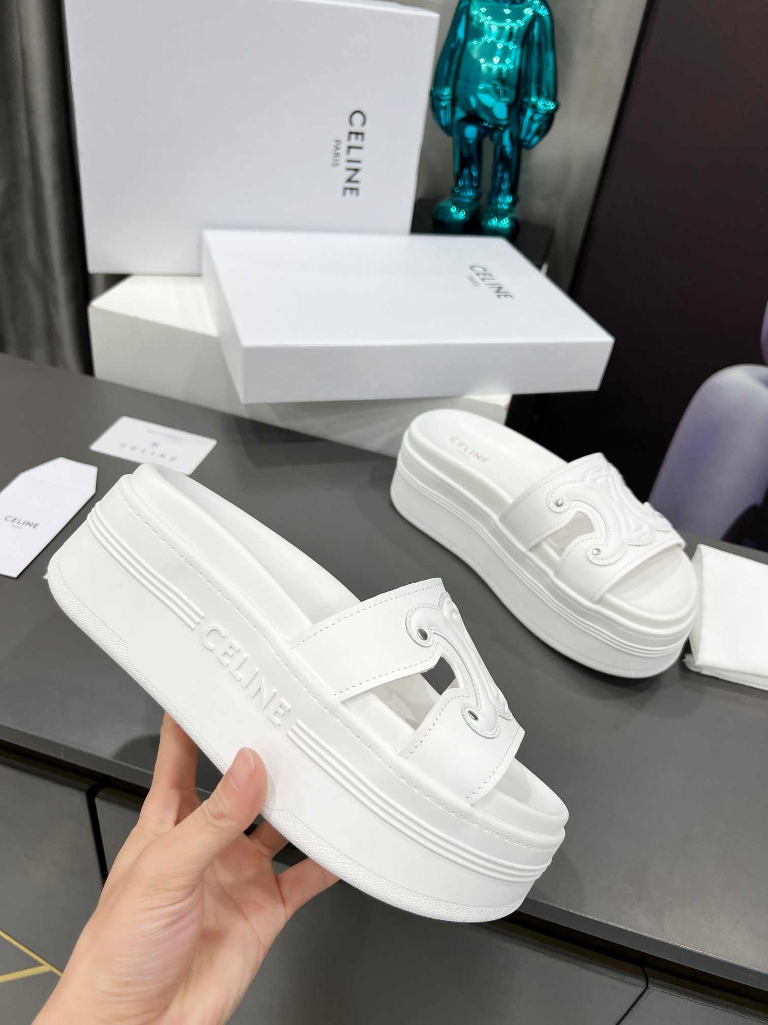 Ce1i*e Triomphe Block Slide White For Women