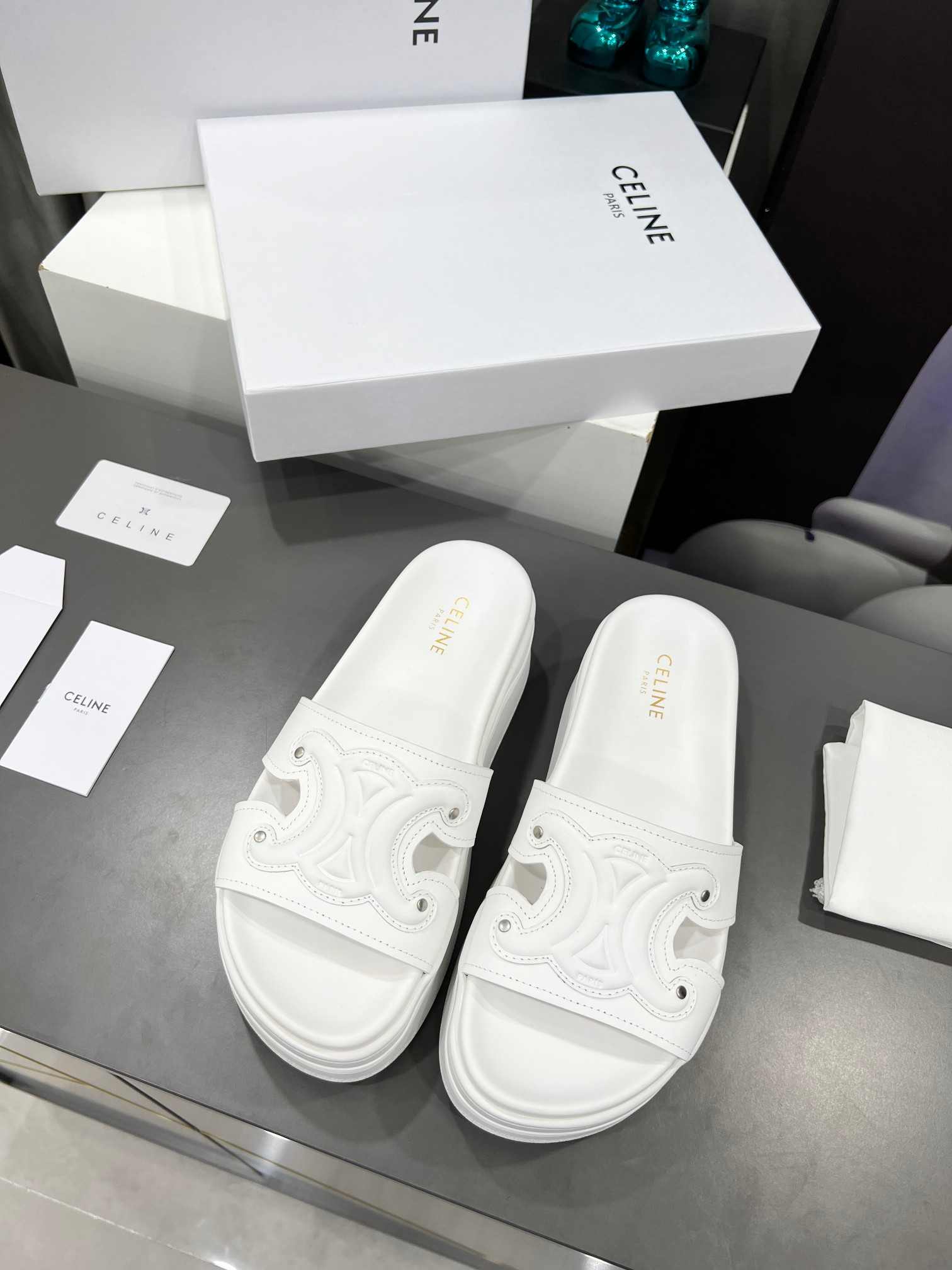 Ce1i*e Triomphe Block Slide White For Women