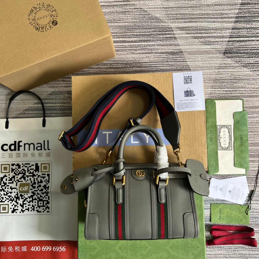Gvc*1 Double G-Detailed Smooth Mini Handbag White/Grey/Brown For Men 8.6 in/ 22 cm