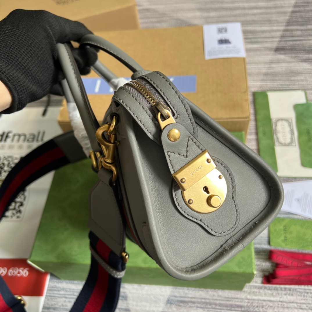 Gvc*1 Double G-Detailed Smooth Mini Handbag White/Grey/Brown For Men 8.6 in/ 22 cm
