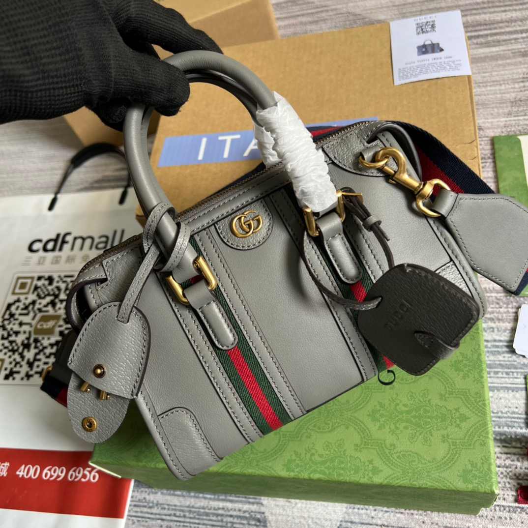 Gvc*1 Double G-Detailed Smooth Mini Handbag White/Grey/Brown For Men 8.6 in/ 22 cm