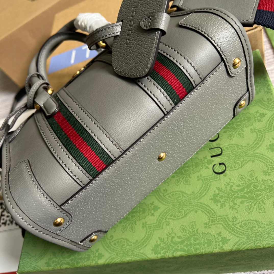 Gvc*1 Double G-Detailed Smooth Mini Handbag White/Grey/Brown For Men 8.6 in/ 22 cm