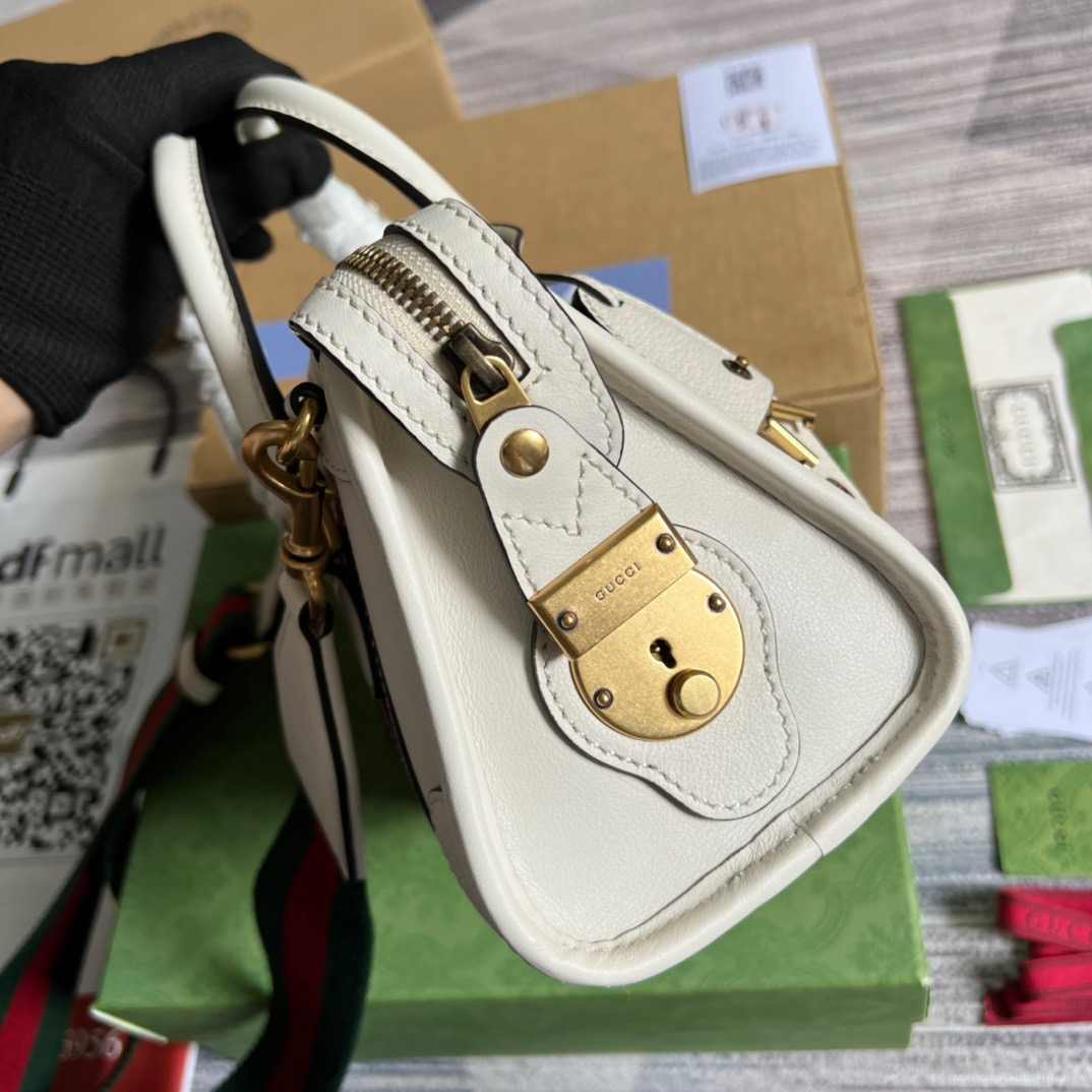 Gvc*1 Double G-Detailed Smooth Mini Handbag White/Grey/Brown For Men 8.6 in/ 22 cm