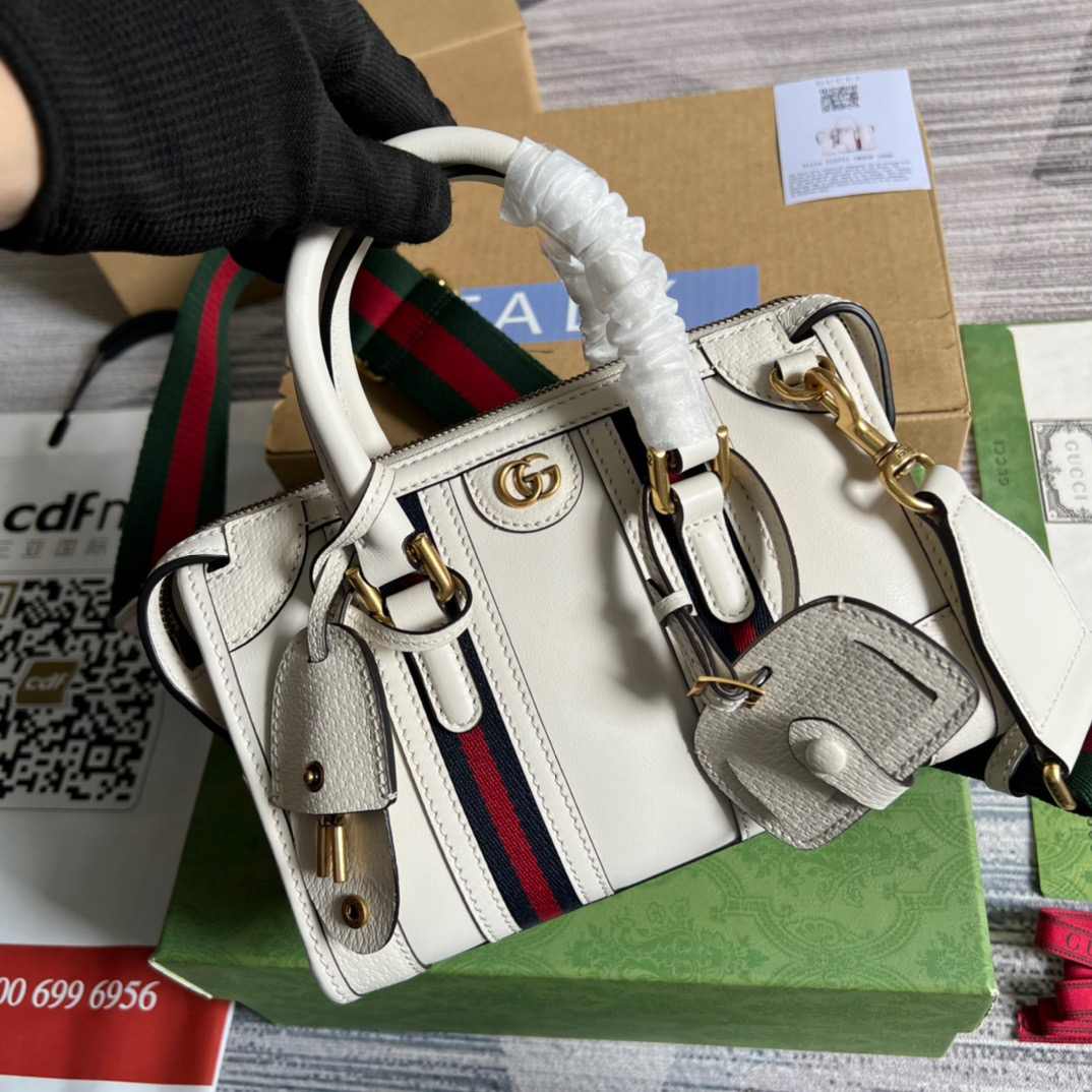Gvc*1 Double G-Detailed Smooth Mini Handbag White/Grey/Brown For Men 8.6 in/ 22 cm