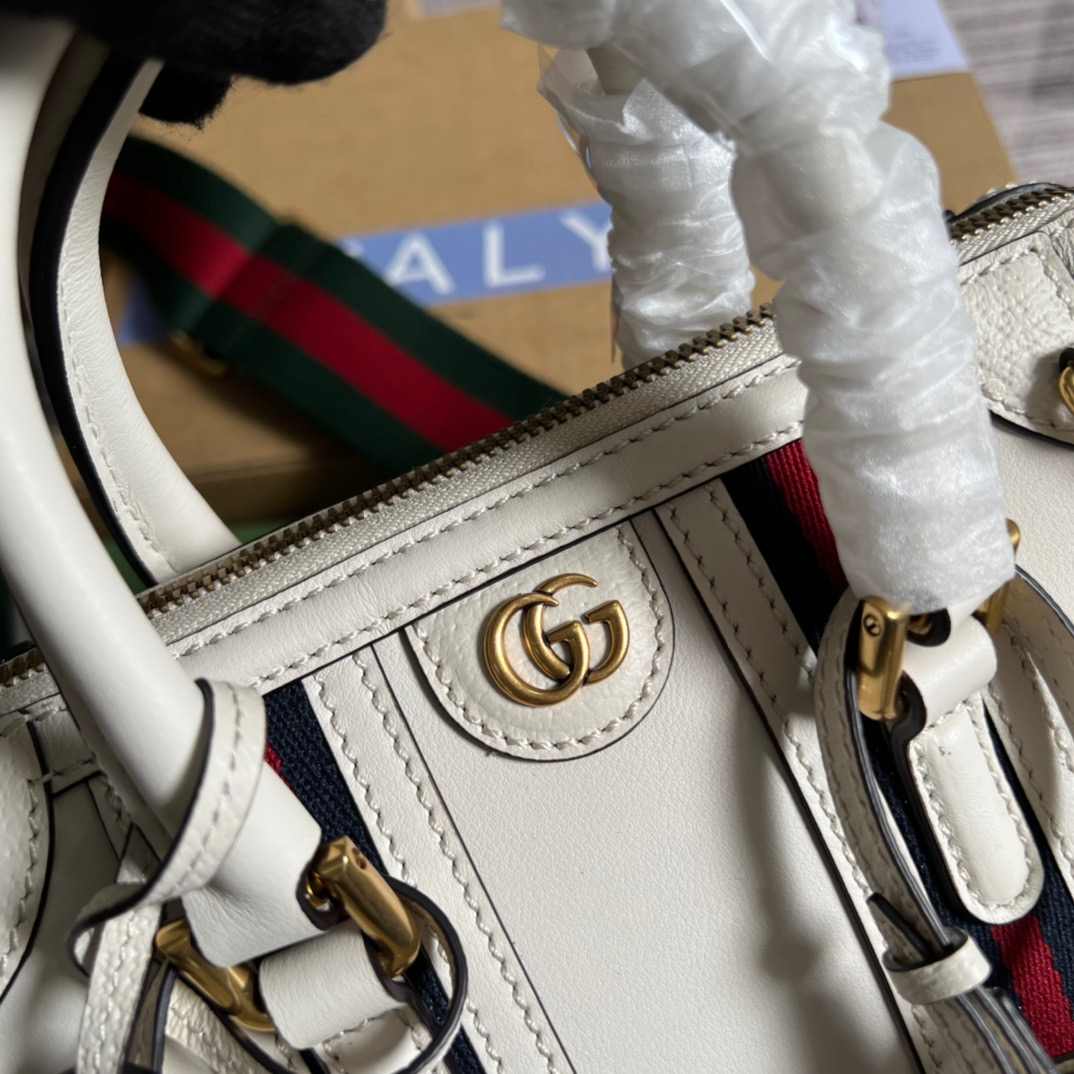 Gvc*1 Double G-Detailed Smooth Mini Handbag White/Grey/Brown For Men 8.6 in/ 22 cm