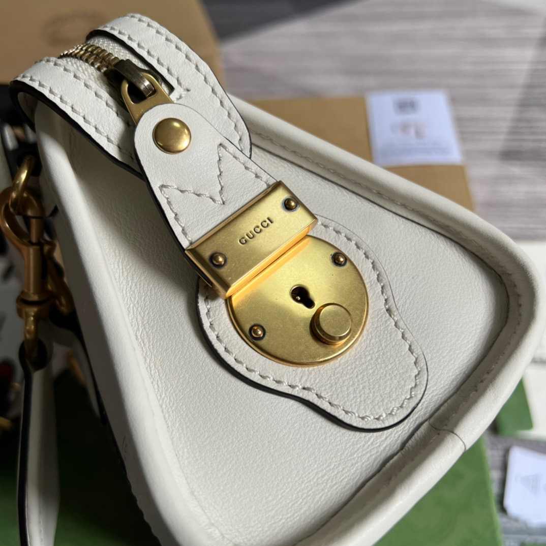 Gvc*1 Double G-Detailed Smooth Mini Handbag White/Grey/Brown For Men 8.6 in/ 22 cm