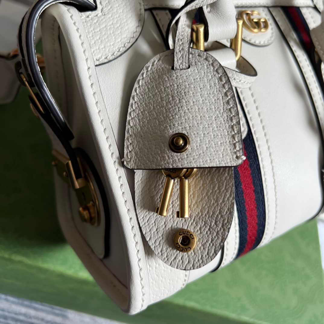 Gvc*1 Double G-Detailed Smooth Mini Handbag White/Grey/Brown For Men 8.6 in/ 22 cm