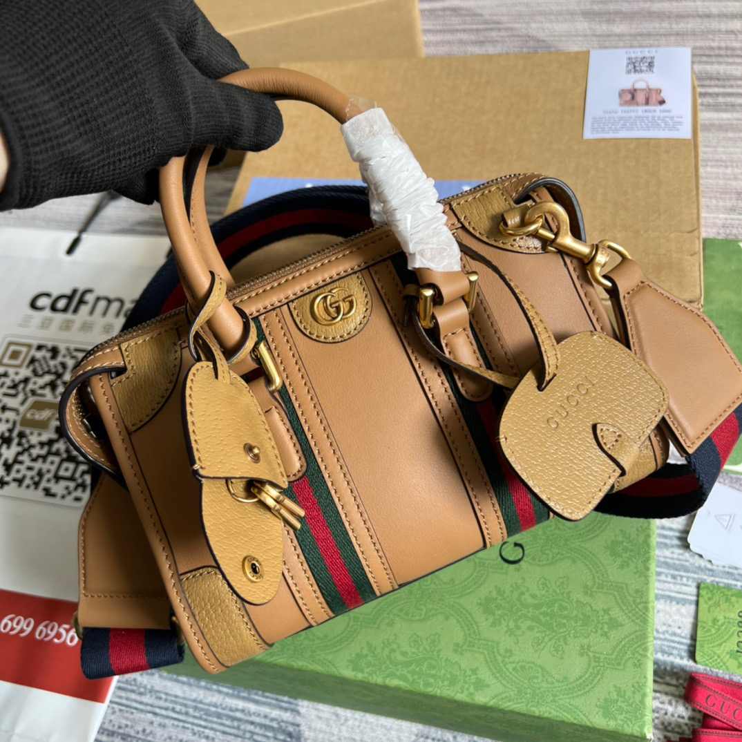 Gvc*1 Double G-Detailed Smooth Mini Handbag White/Grey/Brown For Men 8.6 in/ 22 cm
