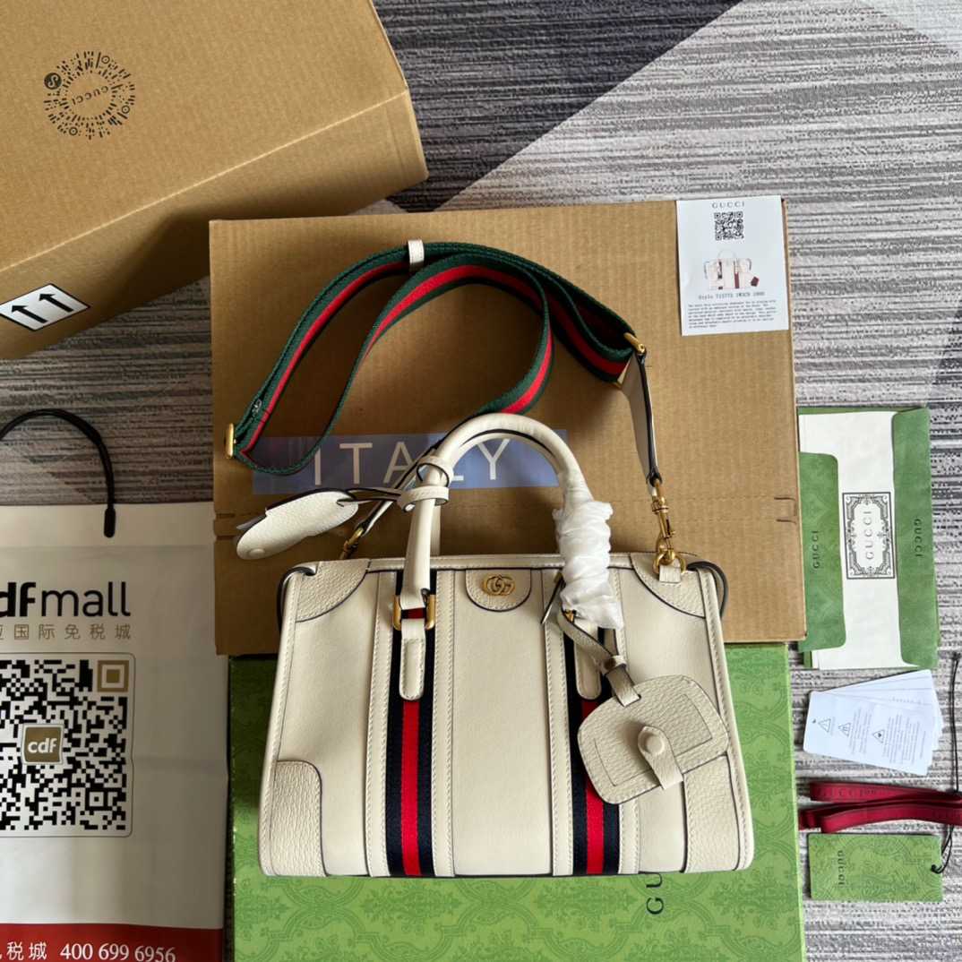 Gvc*1 Double G-Detailed Smooth Small Handbag White/Grey/Brown For Men 10.6 in/ 27 cm