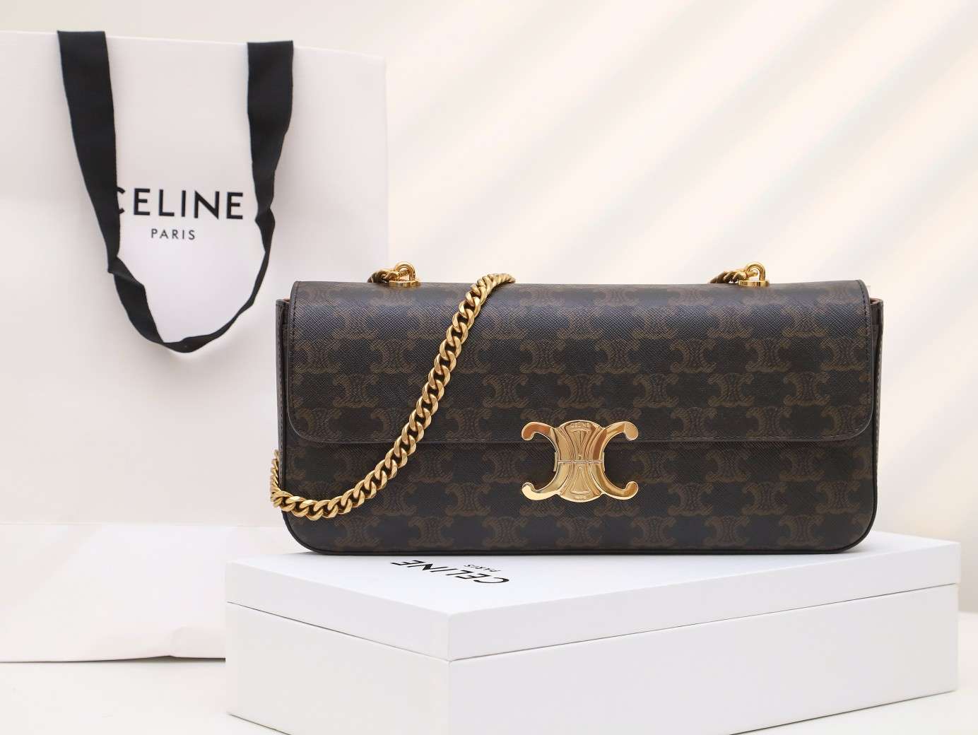 Ce1i*e Chain Shoulder Bag Brown For Women 13in/33cm