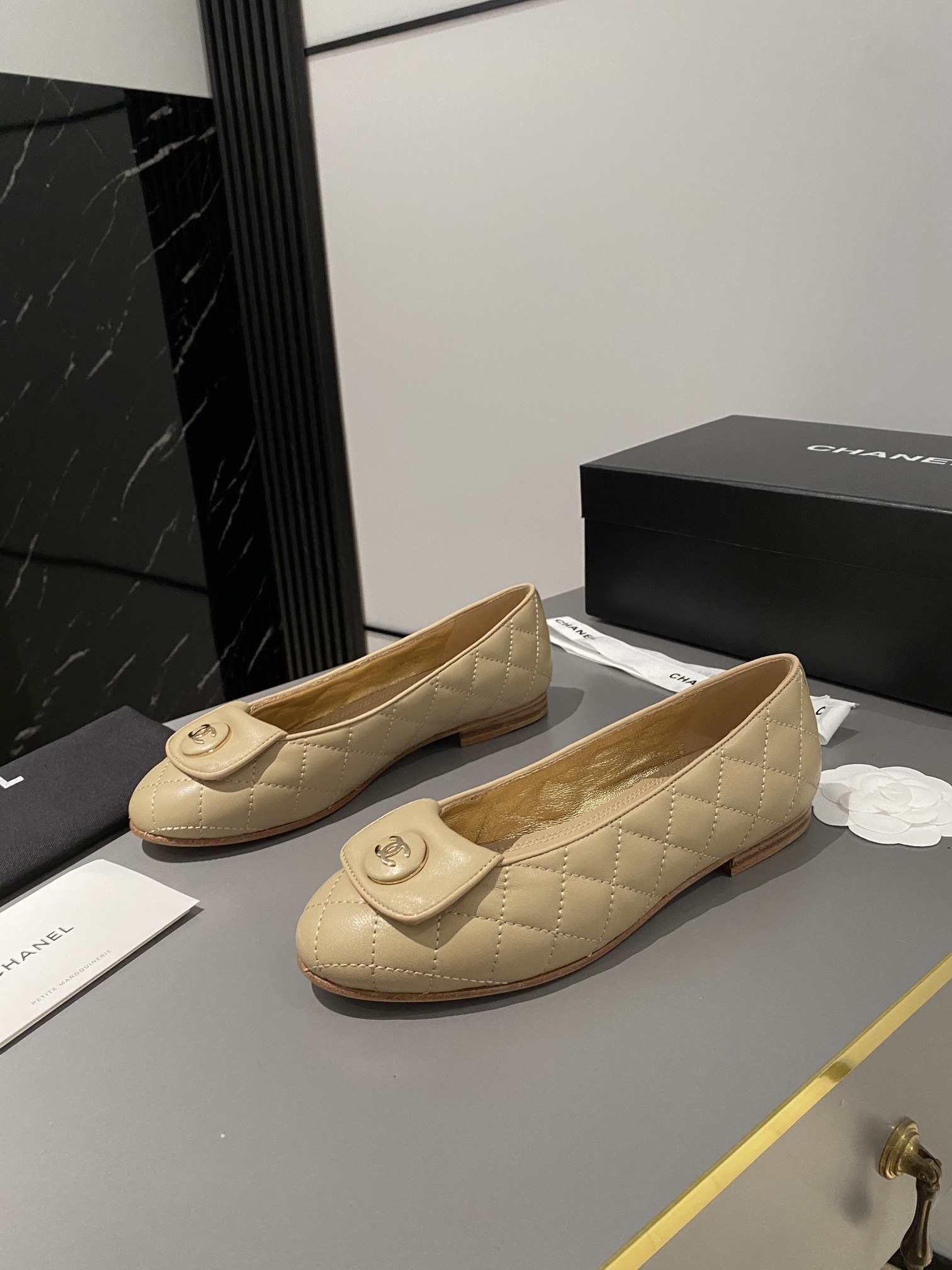 Ch**el Ballet Flats Beige For Women