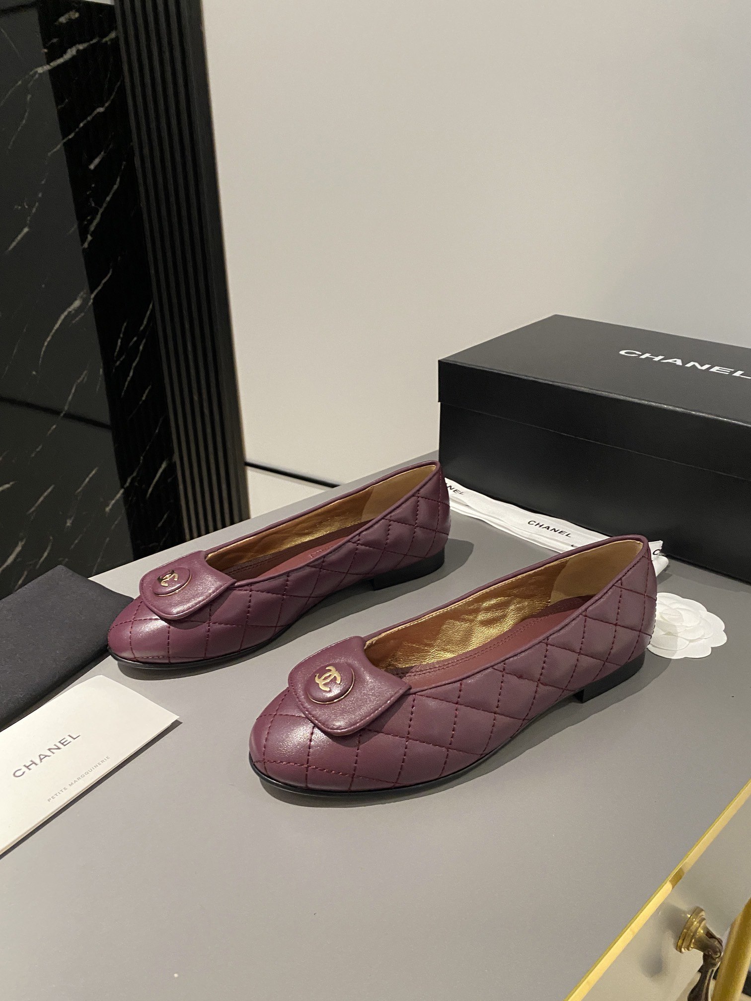 Ch**el Ballet Flats Burgundy For Women