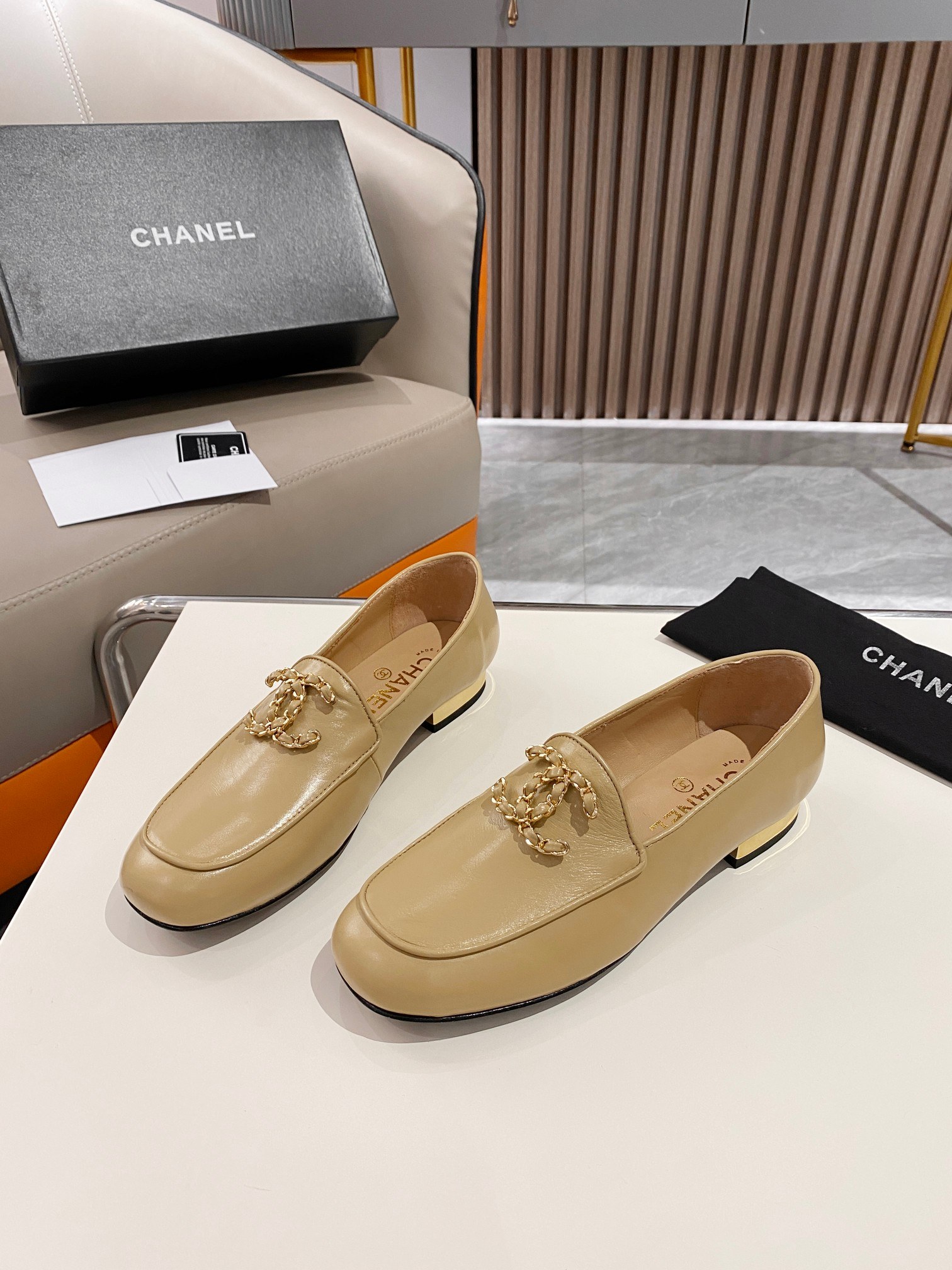 Ch**el Colorful Double C Logo Loafers Brown For Women