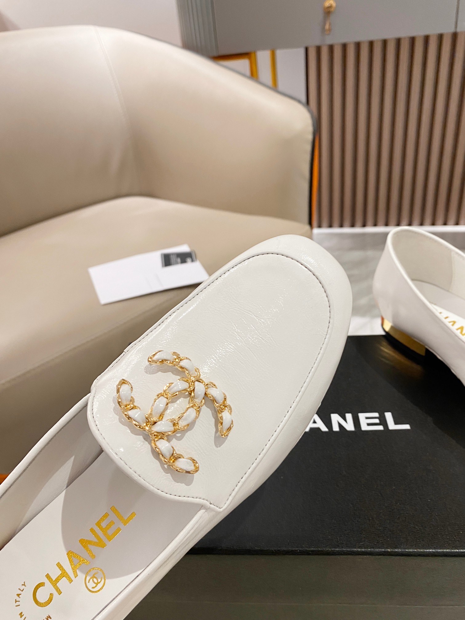 Ch**el Colorful Double C Logo Loafers White For Women