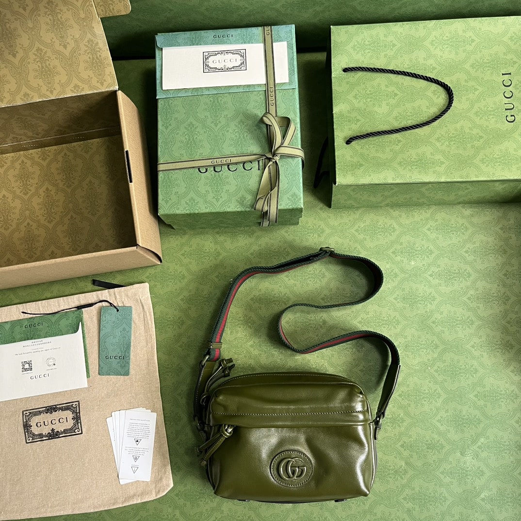 Gvc*1 Shoulder Tonal Double G Bag Green Khaki/Black For Men 23.3cm/9.2in 725696 AABDH 3353