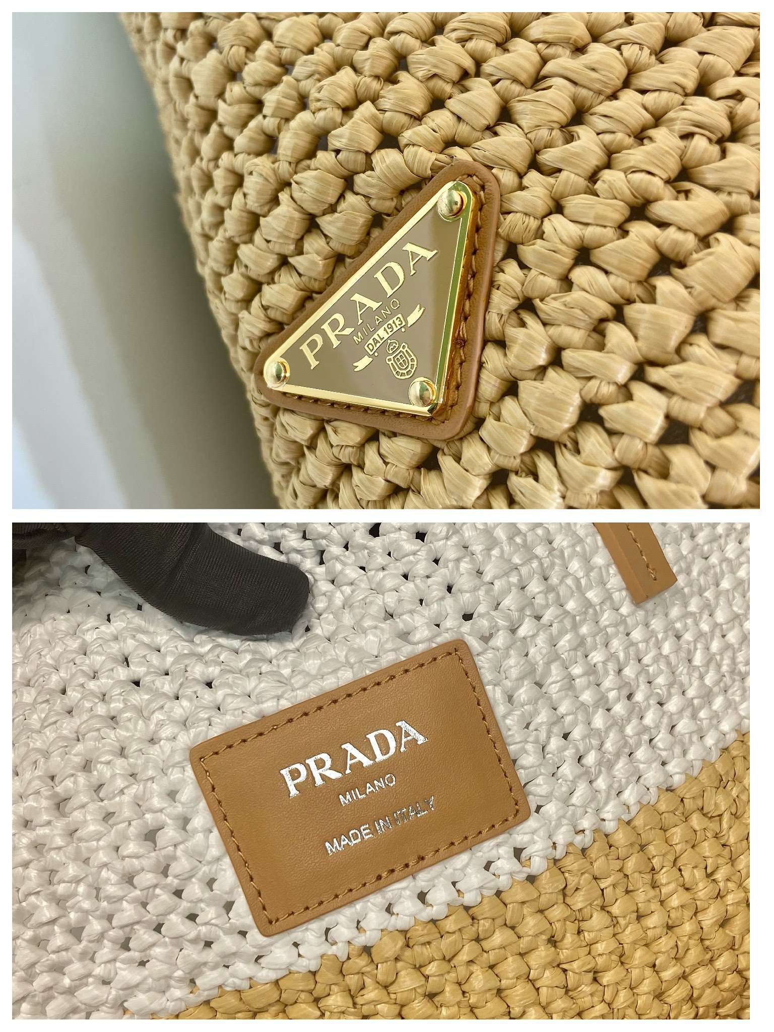 Pra*a Raffia Tote Bag Beige For Women 15in/38cm 1BG442_2DJS_F0N86_V_OOO