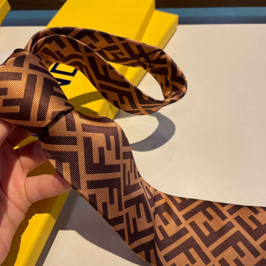 F**di Tie Silk Necktie Brown For Men