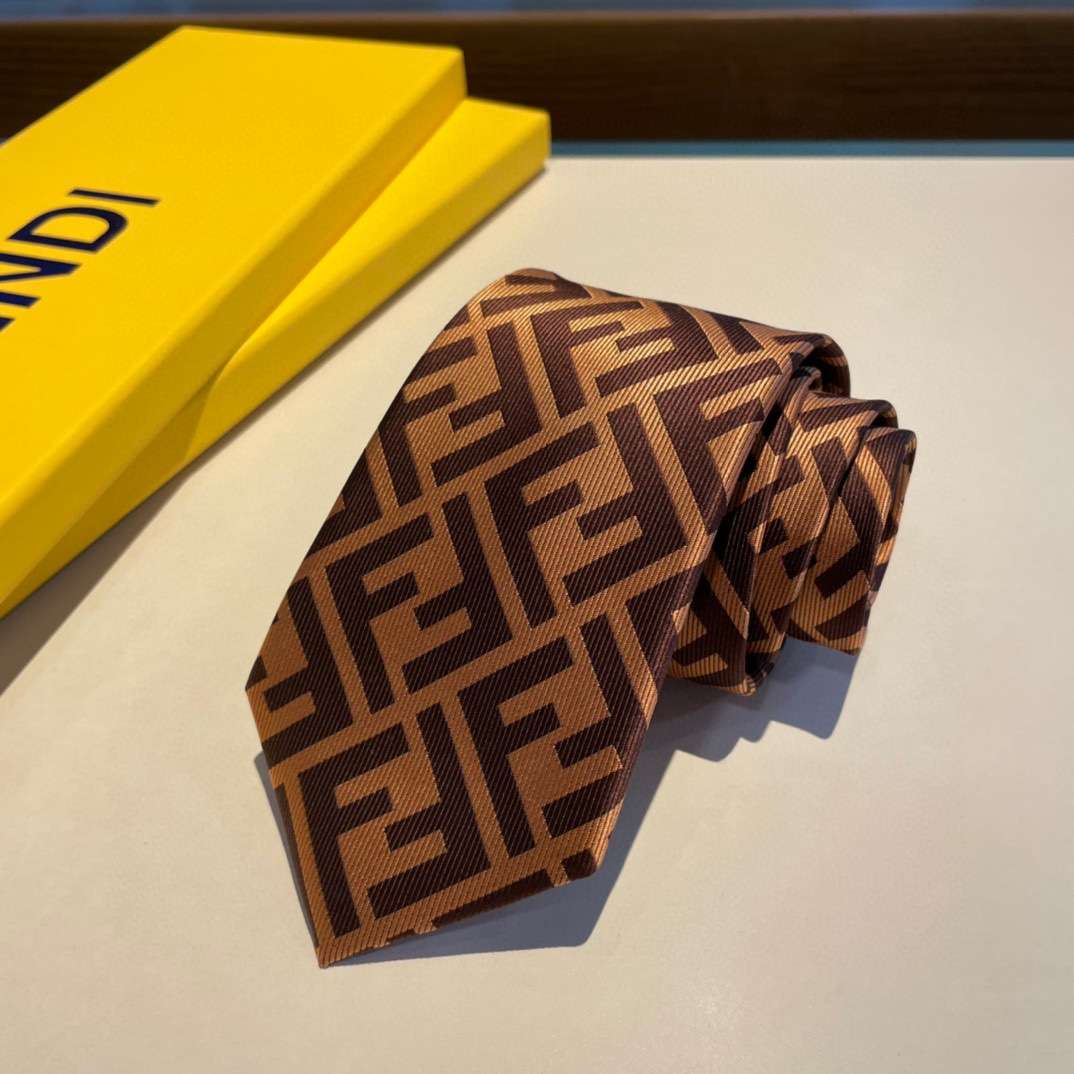 F**di Tie Silk Necktie Brown For Men