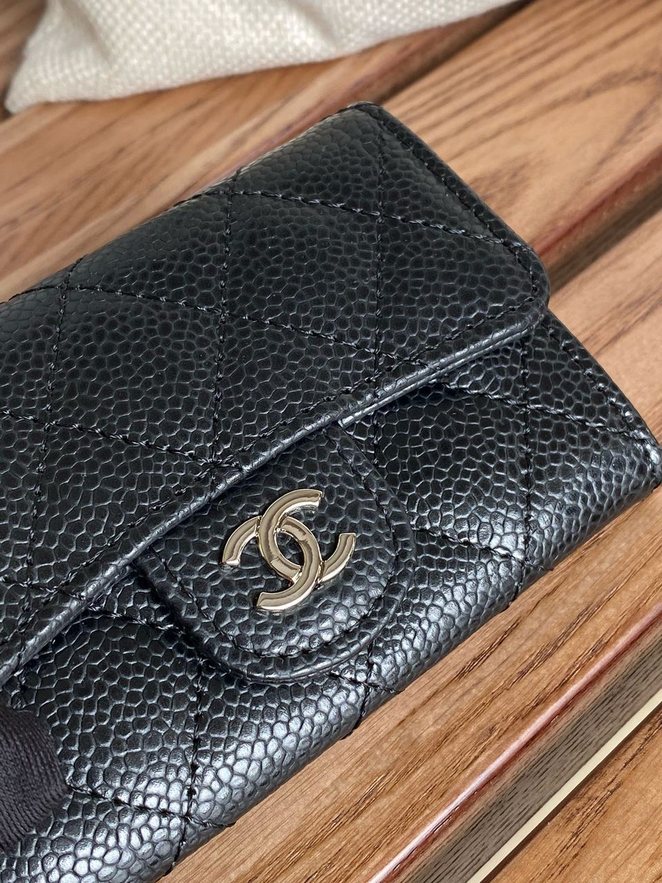 Ch**el Classic Card Holder Silver Black For Women, Women’s Wallet 4.5in/11.5cm
