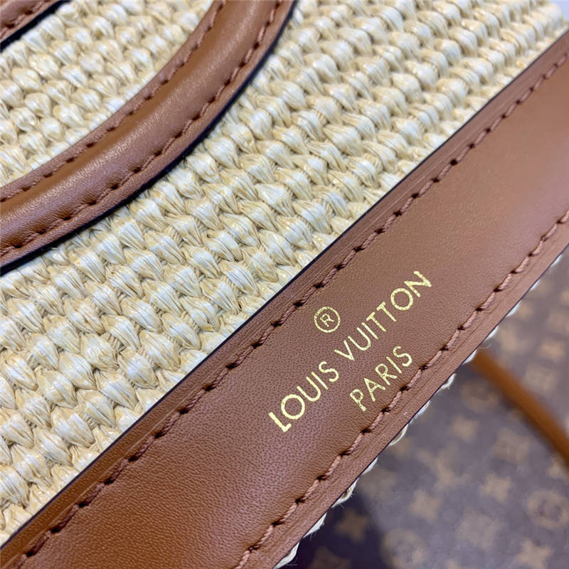 L0vis Vvtt0n Petit Bucket Raffia Beige For Women 9.4in/24cm