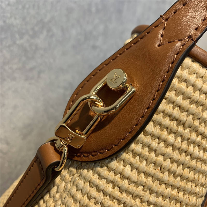 L0vis Vvtt0n Petit Bucket Raffia Beige For Women 9.4in/24cm
